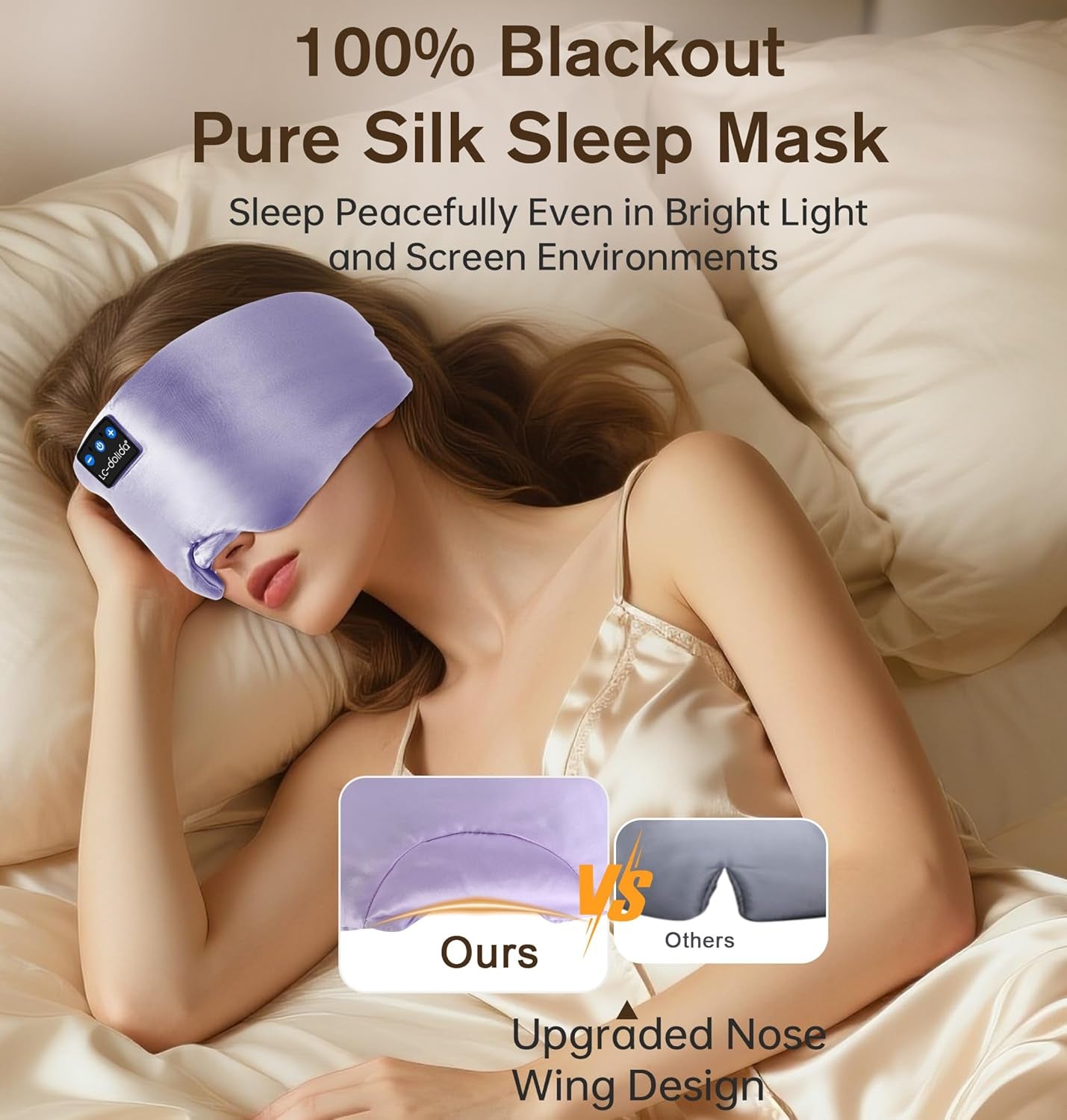 Luxurious Silk Soft Sleep Mask, Sleep Headphones with Bluetooth 5.4 for Side Sleeper, Total Blackout Eye Sleeping Mask for Women and Men, Ideal Gift for Restful Sleep, Travel(Light Purple)