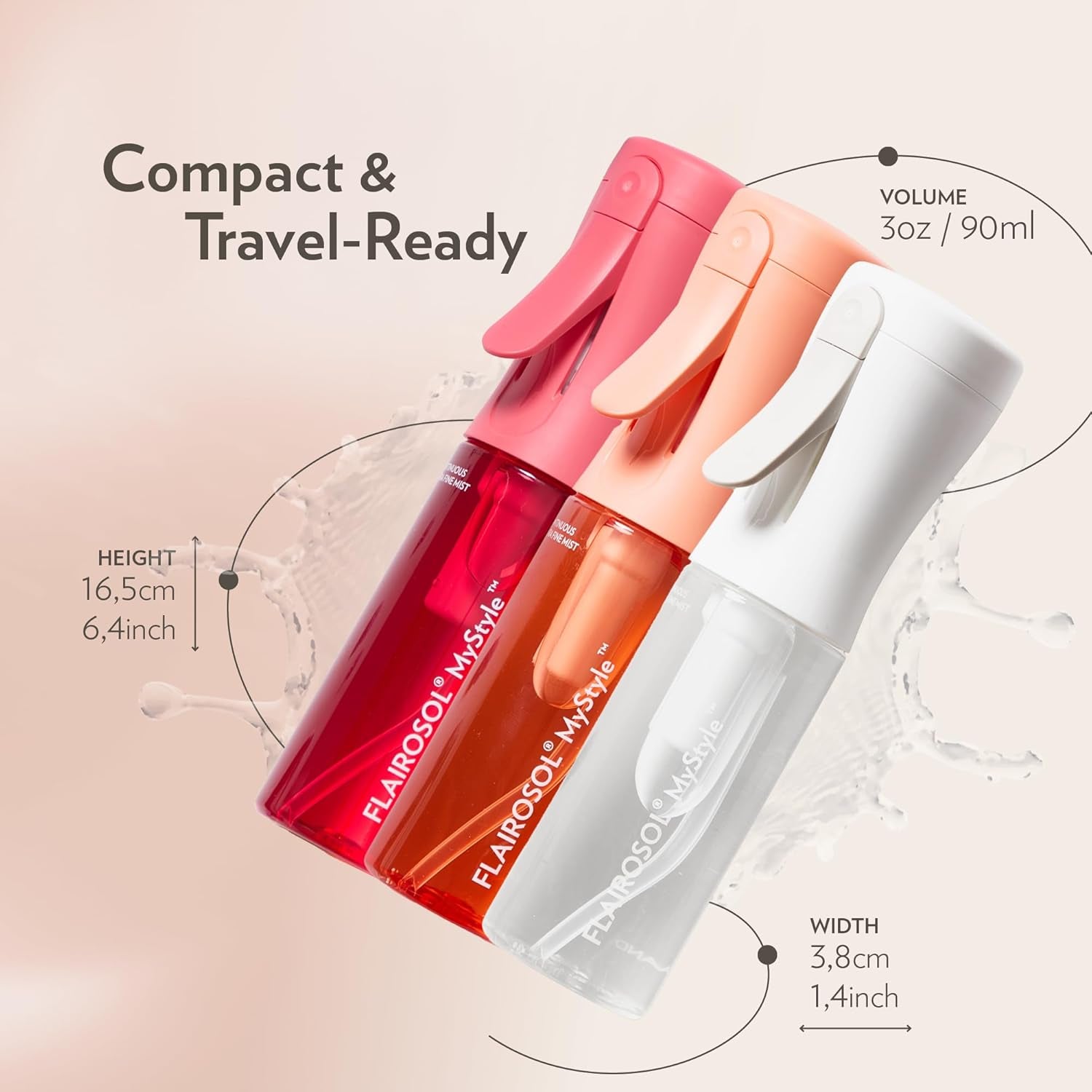 Mystyle, Spray Bottle for Hair- 3 Pack Small Travel Spray Bottle, Ultra Fine Continuous Water Mist for Face, Hairstyling, Salon, Cleaning, Beauty, Toners, Hydration & Makeup, 3.04Oz / 90Ml