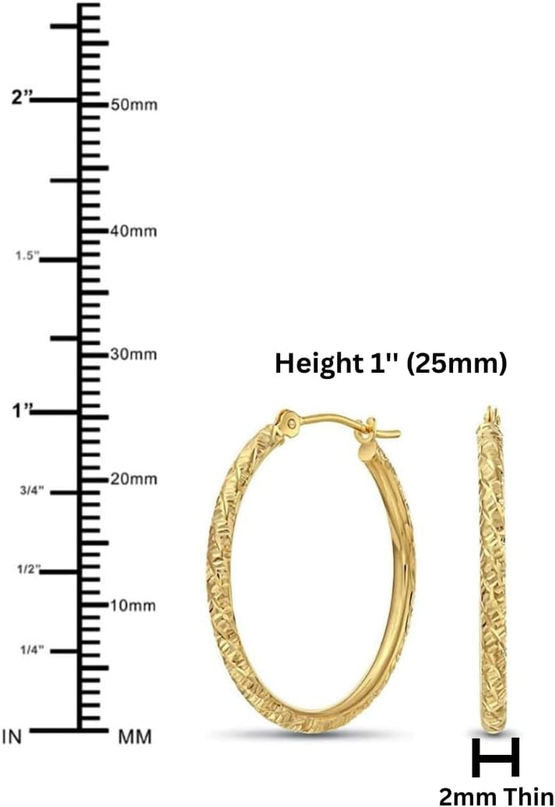 14K Gold Hand Engraved Diamond-Cut round Hoop Earrings -1'' Diameter……