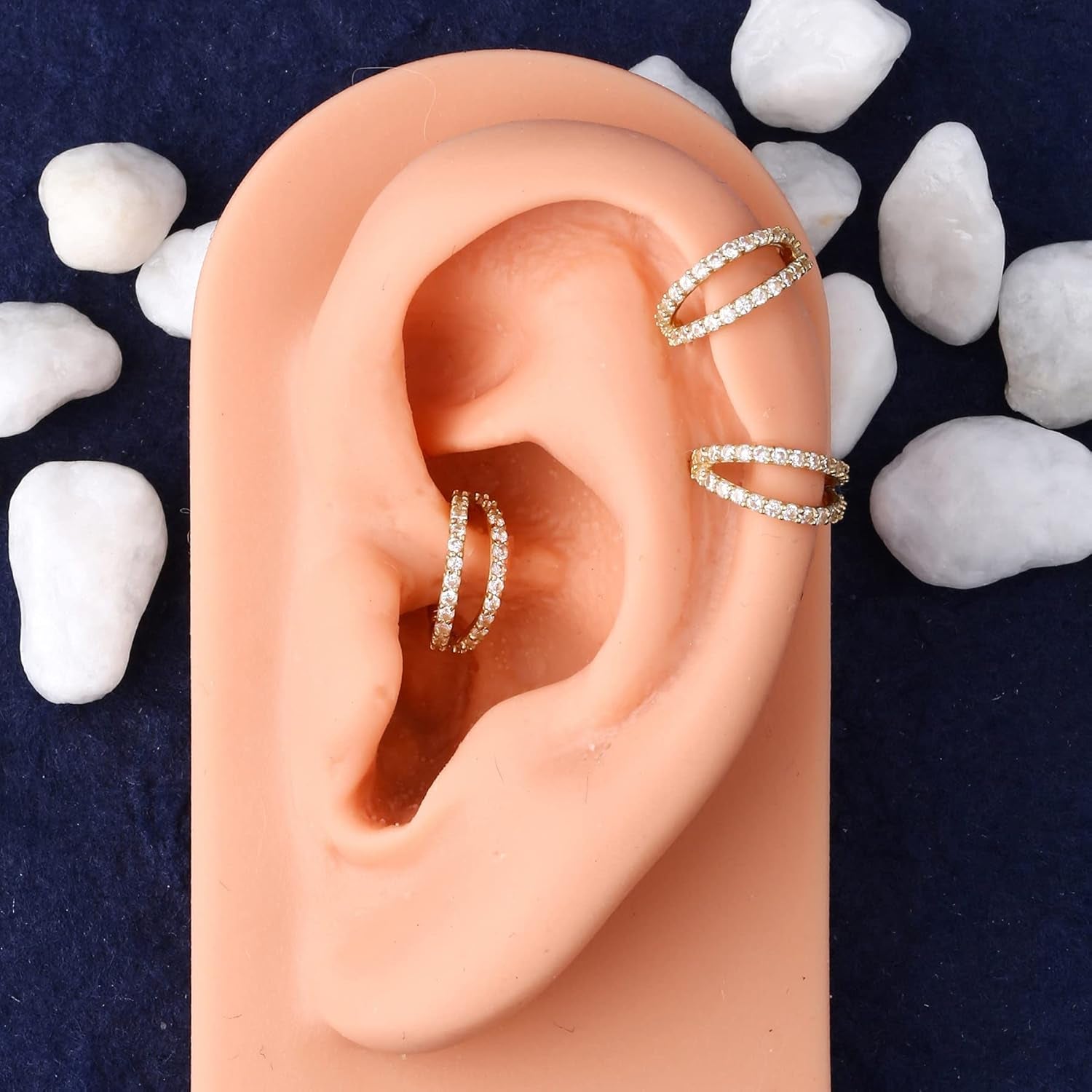 20G Nose Rings Hoops, 14K Solid Gold Double Hoop Nose Piercing Jewelry, Hinged Segement Clicker Cartilage Helix Tragus Hoop Earring for Women and Men 6/7/8MM
