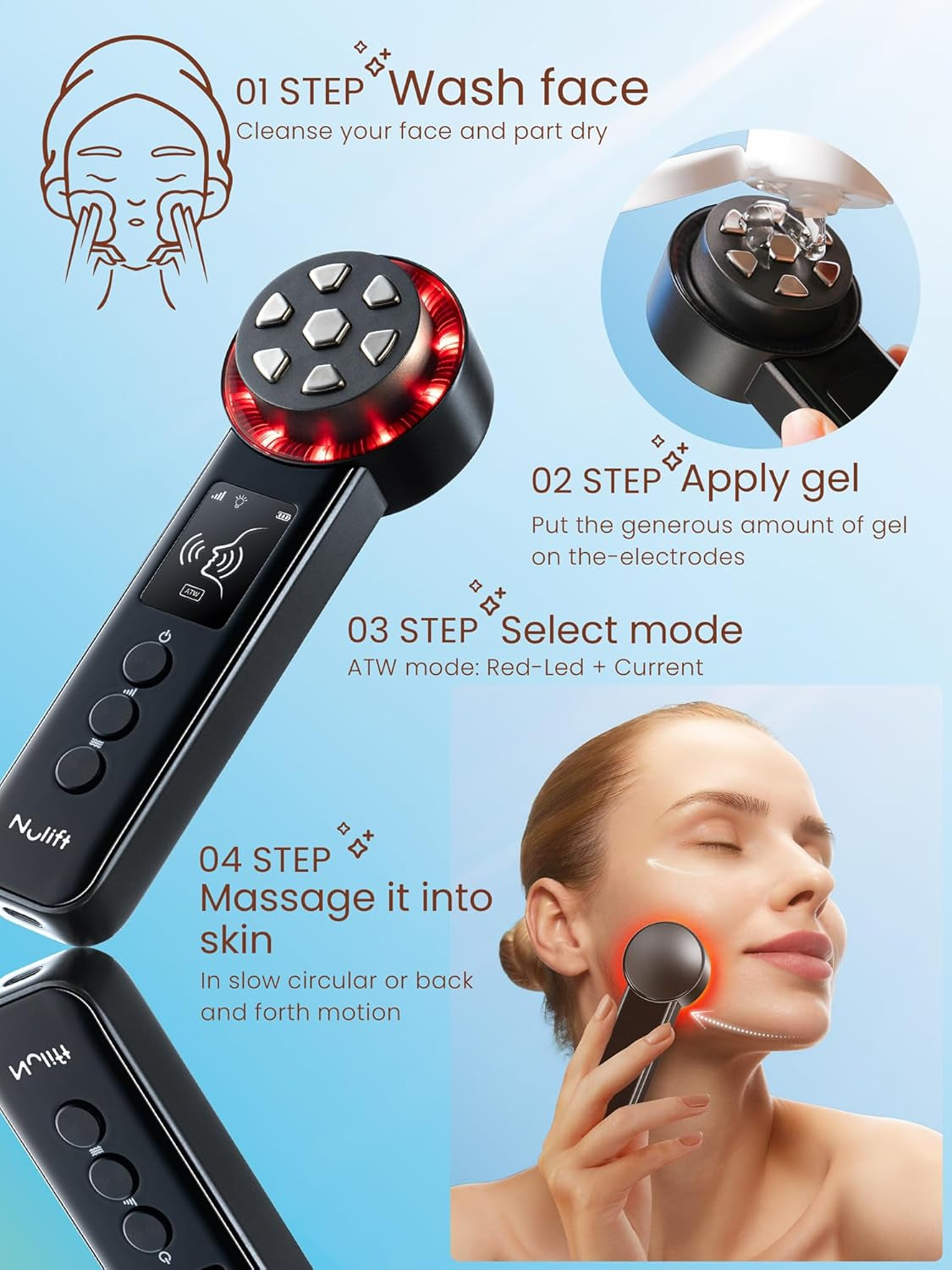 Radio Frequency Skin Tightening Device, Smart Eectric Zinc Aoy Facia Beauty Machine with Rf-Current Cod Heat for Jawine ifting, Cheek Firm, Wrinke Reduction, Depuff, Increase Absorption