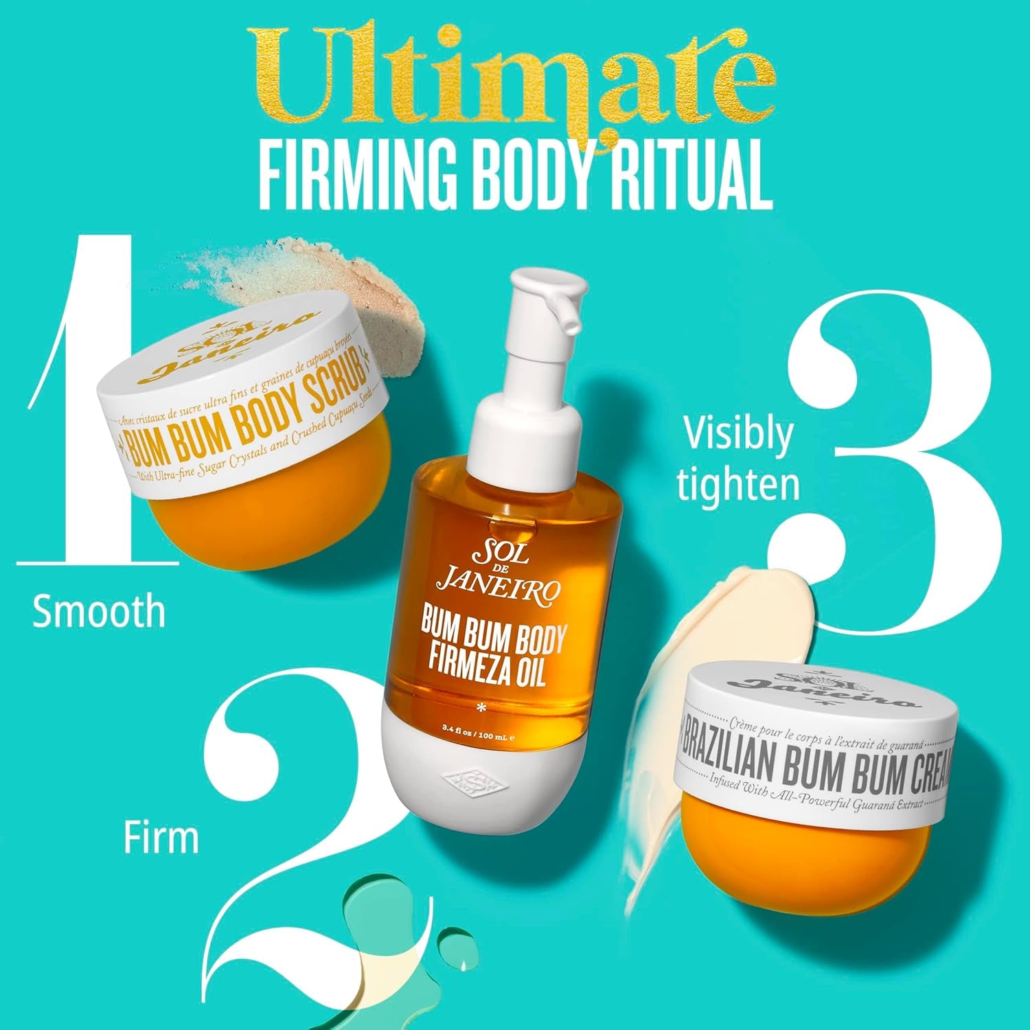Brazilian Bum Bum Cream, Bum Bum Firmeza Body Oil, and Bum Bum Body Scrub Bundle - Ultimate Firming Ritual