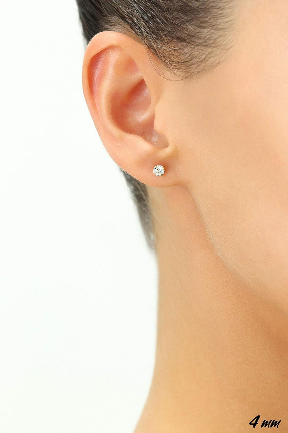14K White Gold Solitaire round Cubic Zirconia Stud Earrings with Gold Butterfly Pushbacks