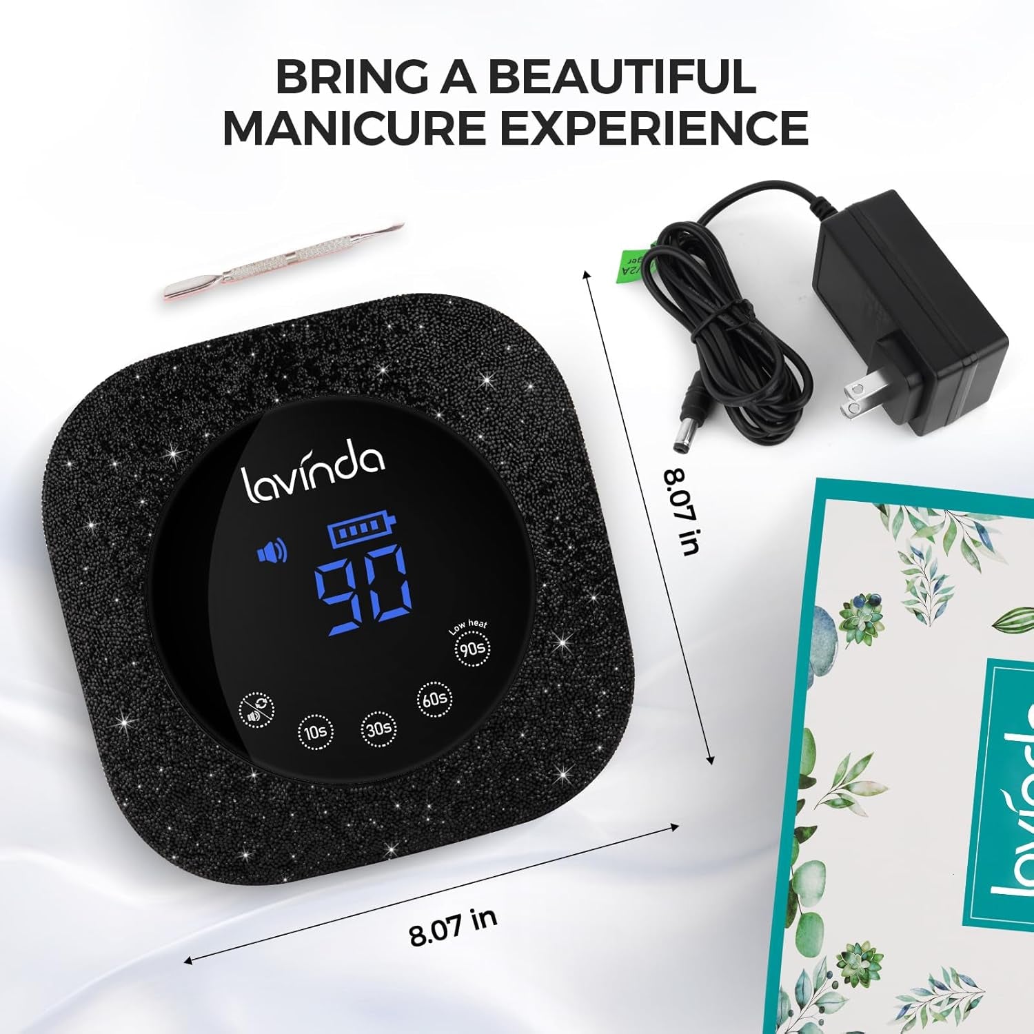 54W UV Nail Lamp, UV Light for Gel Nails, Cordless Rechargeable UV LED Nail Lamp Nail Light with 4 Timer and LCD Display, Professional Fast Curing Lamp Nail Dryer with Black Rhinestone