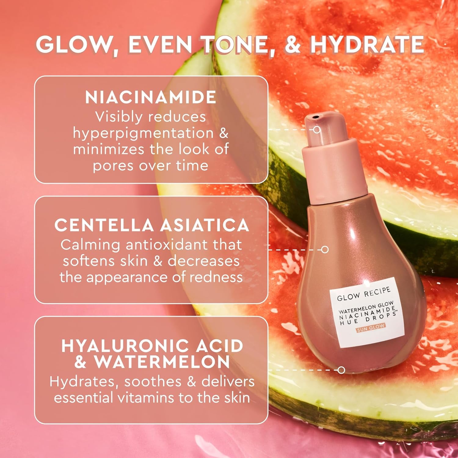 Hue Drops Face Serum - Glow Bronzing Drops + Tinted Serum to Brighten & Hydrate - Skincare Makeup Primer & Highlighter to Blur Pores for a Glowy, Even Skin Tone - Sunglow (30Ml)