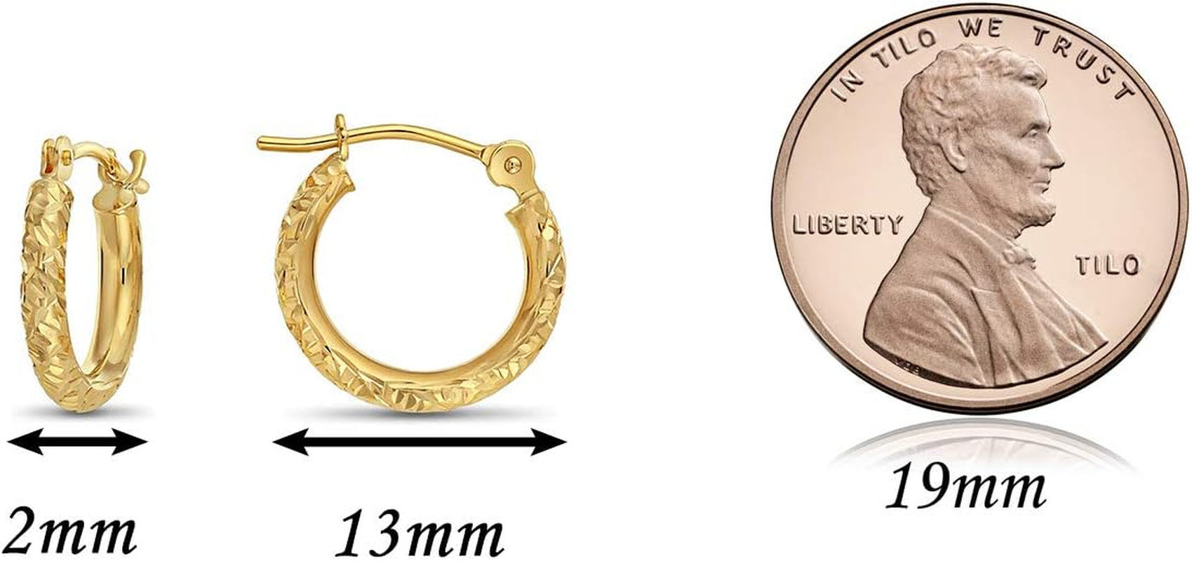 14K Gold Hand Engraved Diamond-Cut round Hoop Earrings, (0.5 Inch Diameter)
