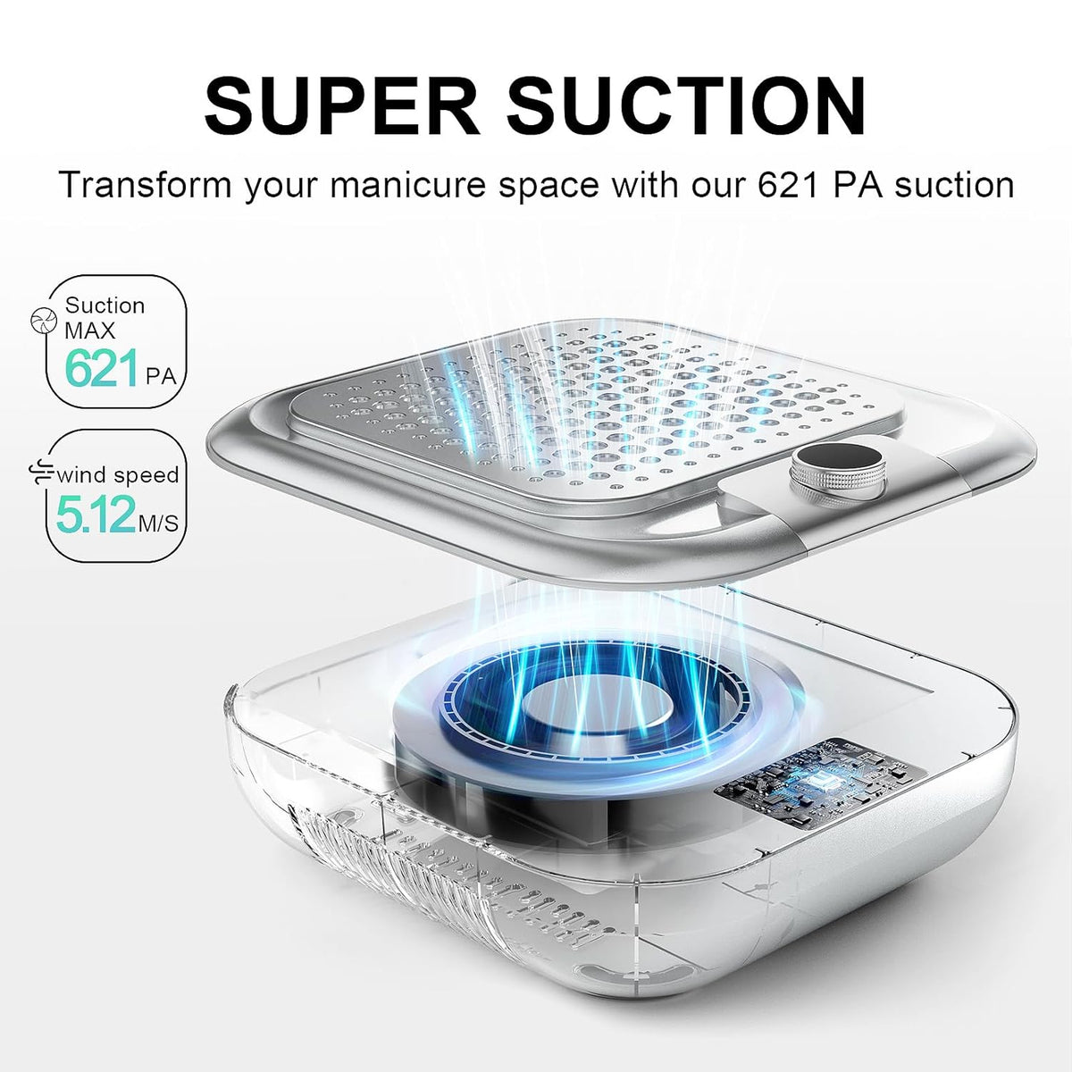 Rechargeable Nail Dust Collector for Acrylic Nails, 10-Gear Professional Nail Vacuum Duster Extractor Cleaner with 2 Reusable Filters for Salon Use,Powerful