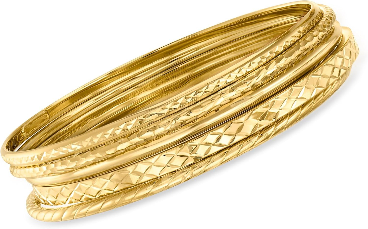 18Kt Gold over Sterling Jewelry Set: 5 Textured Bangle Bracelets