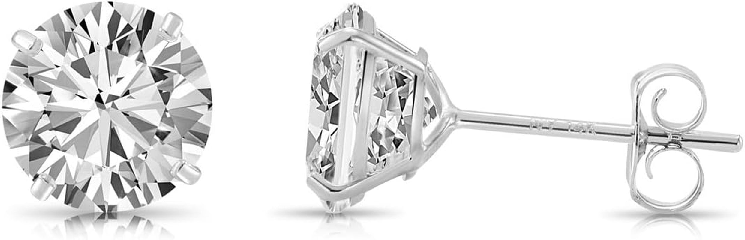 14K White Gold Solitaire round Cubic Zirconia Stud Earrings with Gold Butterfly Pushbacks