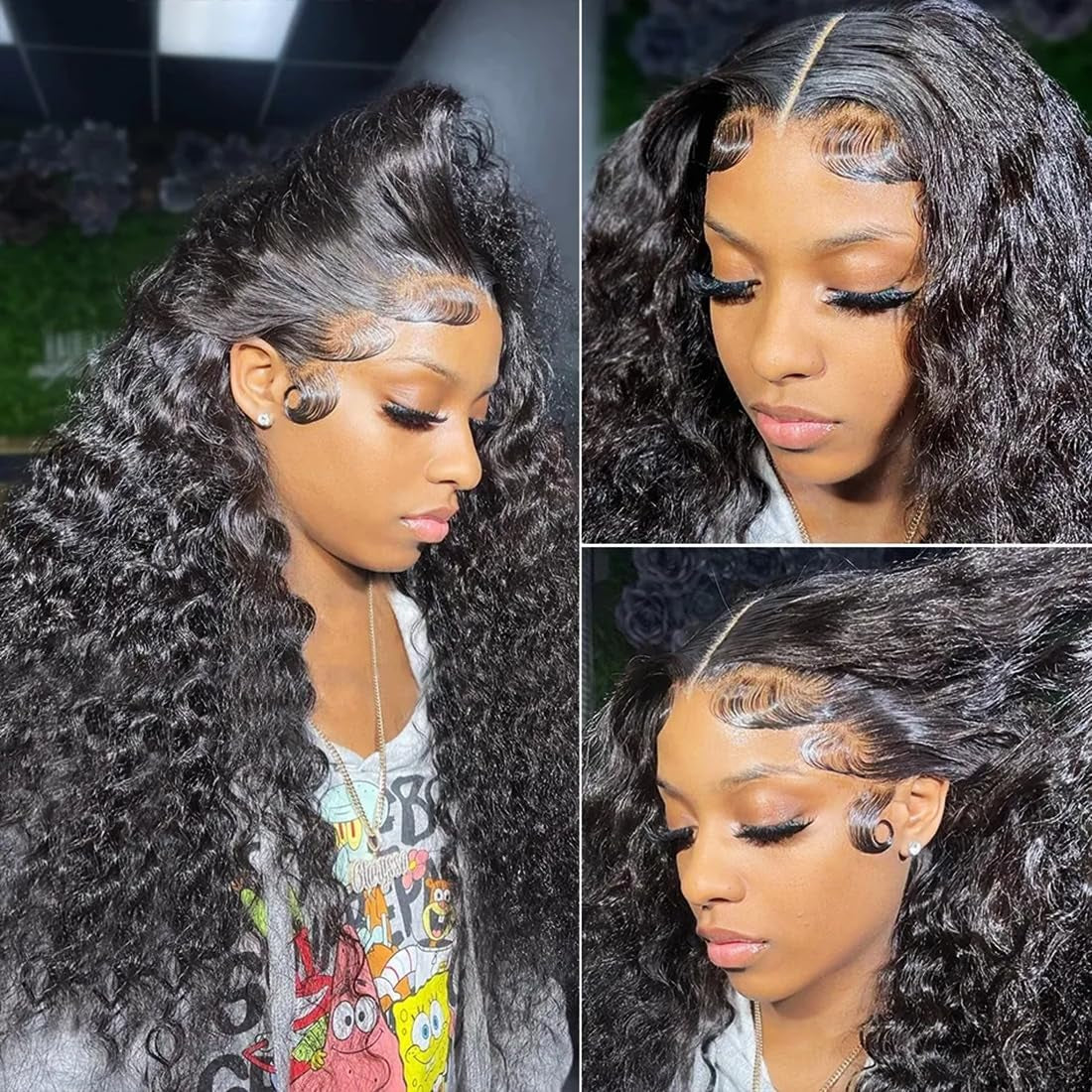 Deep Wave Lace Front Wigs Human Hair Pre Plucked 180% Density HD Transparent 13X4 Lace Frontal Wigs for Women Human Hair Lace Front Wigs Deep Curly Lace Front Wig (30 INCH)