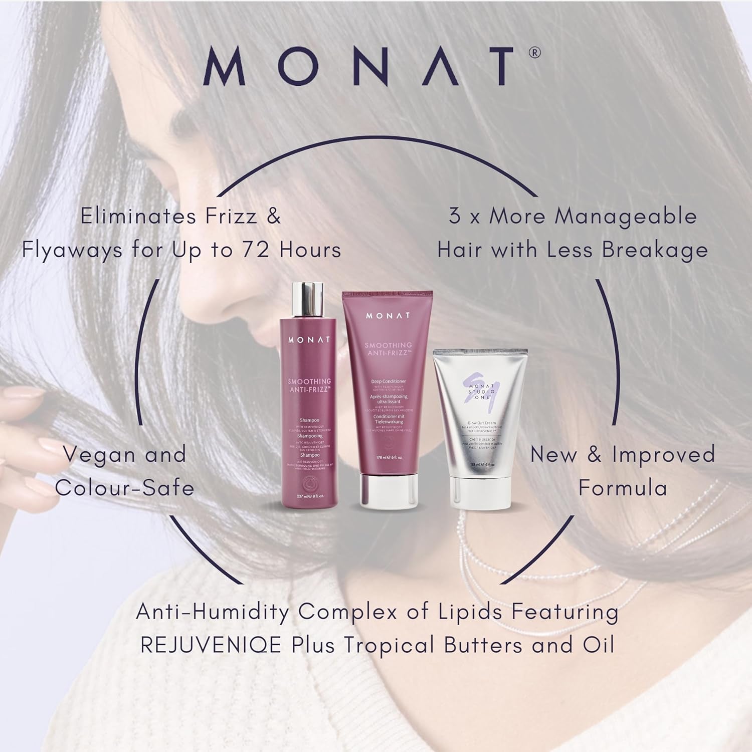 Smoothing anti Frizz Shampoo, Deep Intensive Treatment & Blow Out Cream - Frizzy Hair Care Pack - Vegan, Natural, Heat Damage Protection, Strengthens Hair - 3 Products