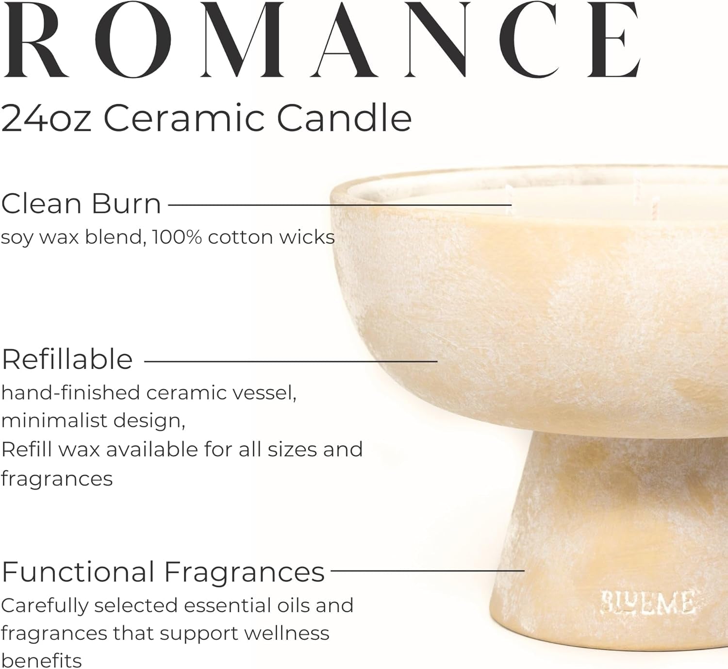 5 Wick Blueme Romance Refillable Candle with Oakmoss and Sandalwood in Handcrafted Ceramic Vessel