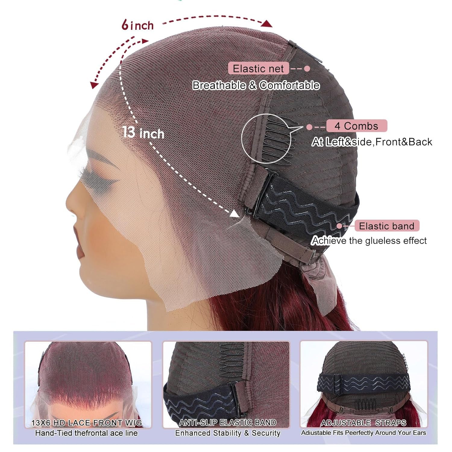 30 Inch 99J Burgundy 13X6 Body Wave Lace Front Wigs Human Hair 200% Density Glueless HD Transparent Lace Frontal Wigs Human Hair Pre Plucked with Baby Hair Burgundy Wine Red Human Hair Wigs for Women
