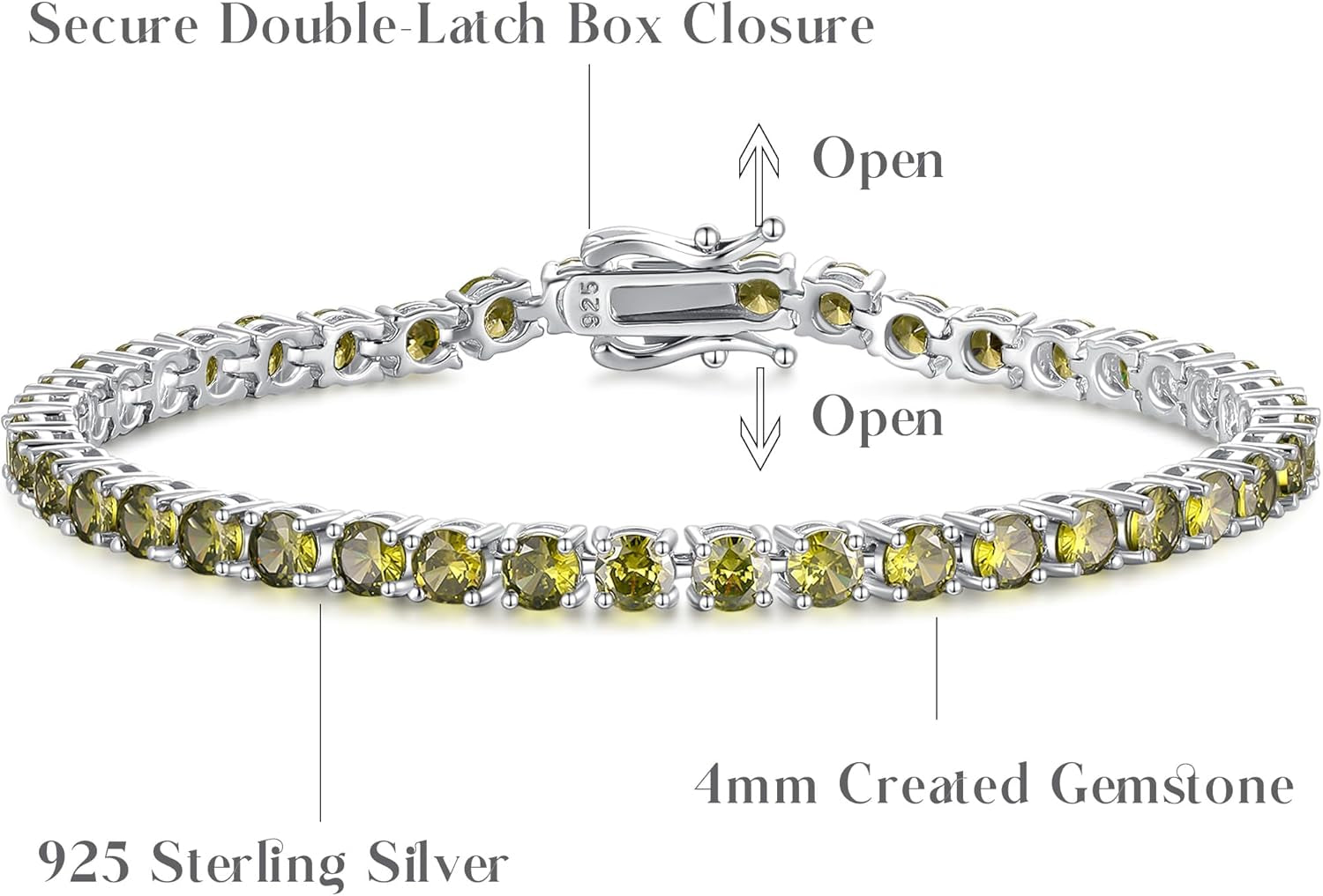 Birthstone Bracelet Sterling Silver Gemstone Tennis Bracelets Fine Jewelry Wedding Bridal Prom Birthday Gift for Women Her, Length 7.2 Inch Width 4Mm