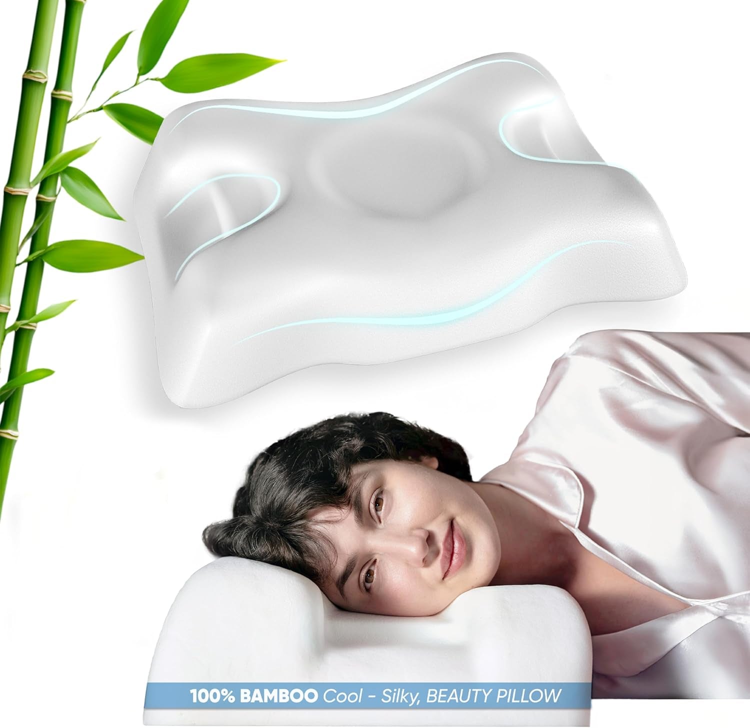 Flawless Face Beauty Pillow Anti Aging Memory Foam Cervical Pillow with Bamboo Pillowcase