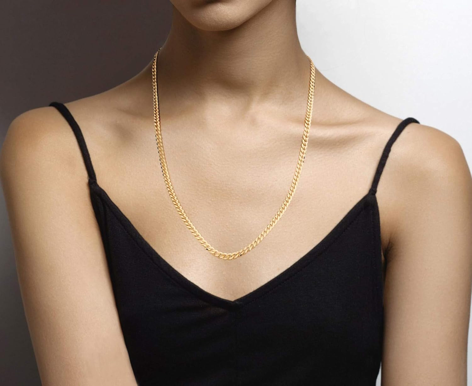 Solid 18K Gold over 925 Sterling Silver Italian 5Mm Diamond-Cut Cuban Link Curb Chain Necklace for Women Men, Made in Italy