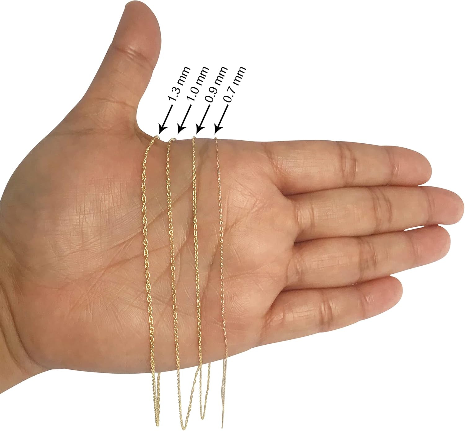 10K Yellow Gold Rope Chain Barely-There Necklace (0.7 Mm, 0.9 Mm, 1 Mm or 1.3 Mm) - Thin and Lightweight