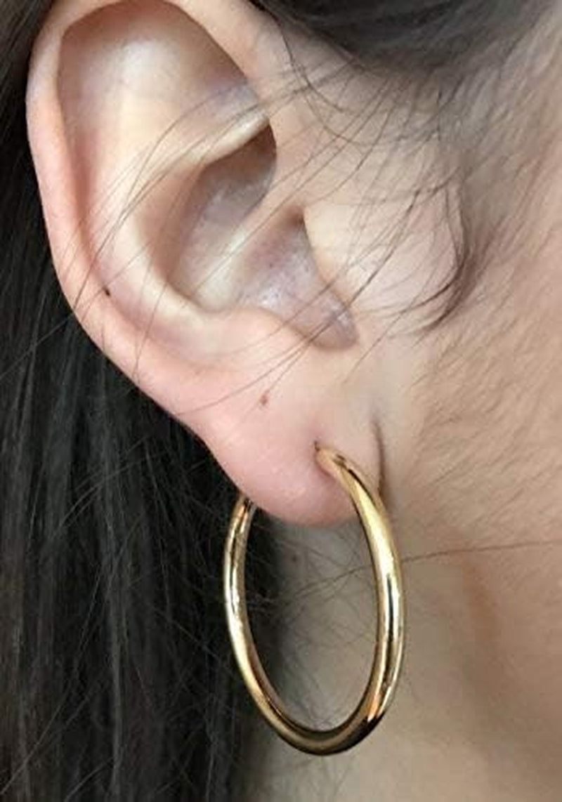 14K Yellow Gold Thick Real Endless Hoop Earrings, (3Mm Tube)