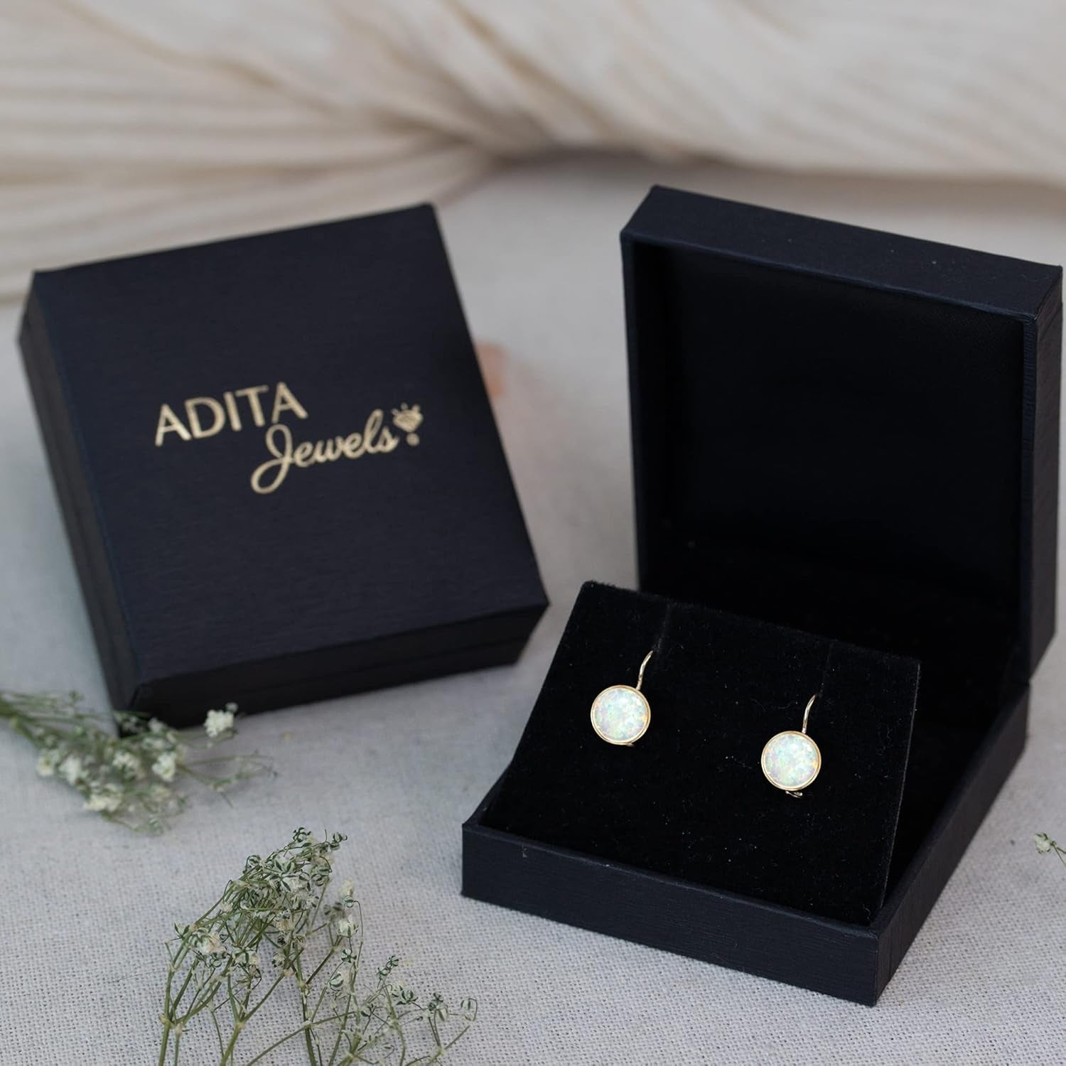 14K Solid Yellow Gold Gemstone Earrings - Birthstone Earrings - 8Mm Dangle Earrings, Dainty Gemstones Earrings, Bridal Handmade Wedding Jewelry Gift for Brides, Graduation Gift