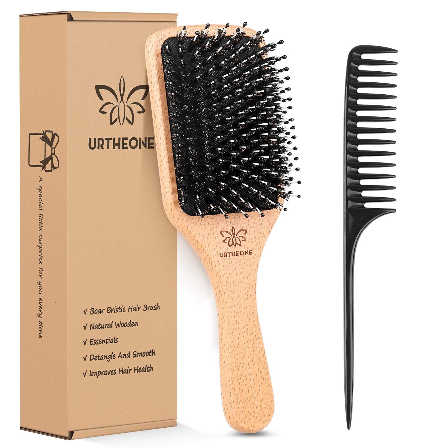 URTHEONE Boar Bristle Paddle Brush Set