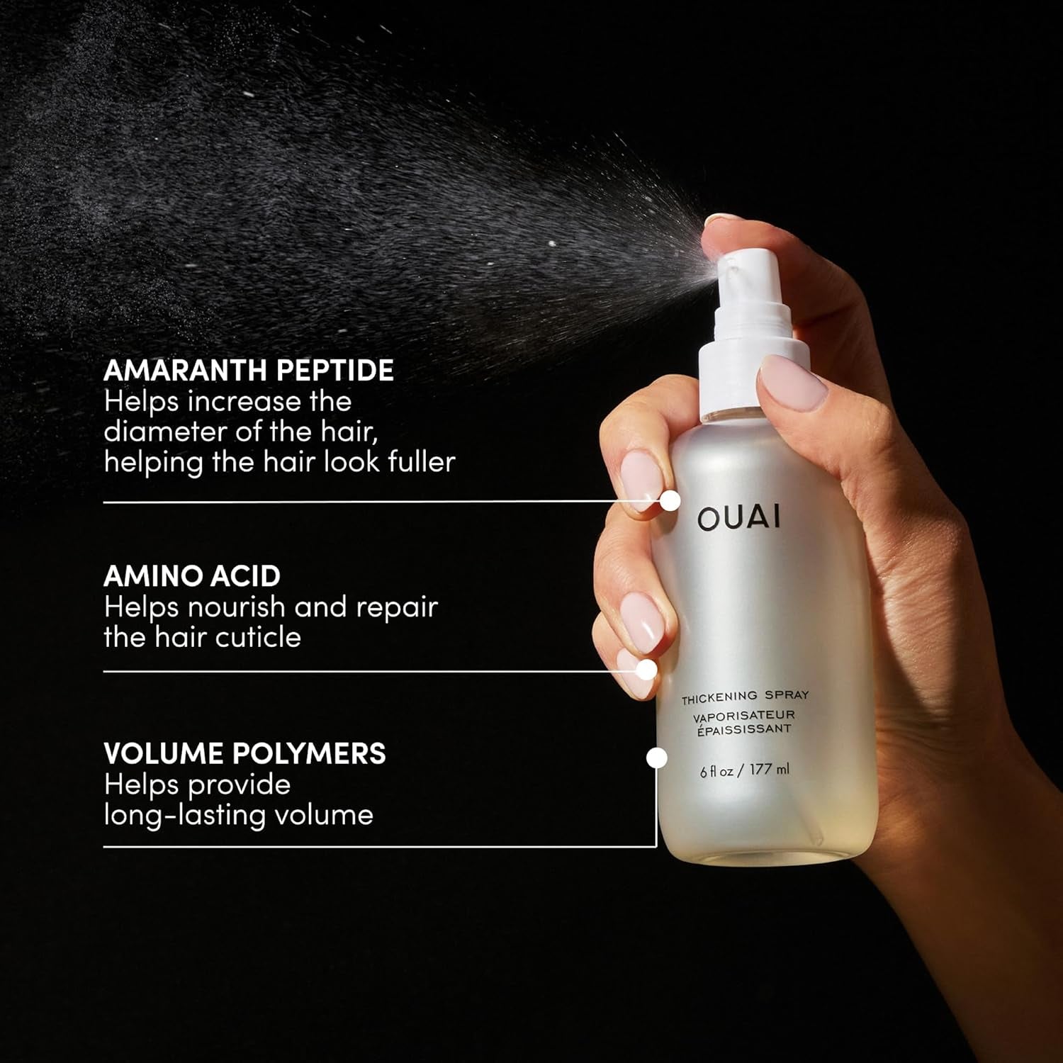 Hair Thickening Spray - Thickening & Volumizing Spray for Instantly Thicker, Fuller-Looking Hair - Protects, Strengthens & Repairs with Amaranth Peptide & Amino Acids (6 Fl Oz)