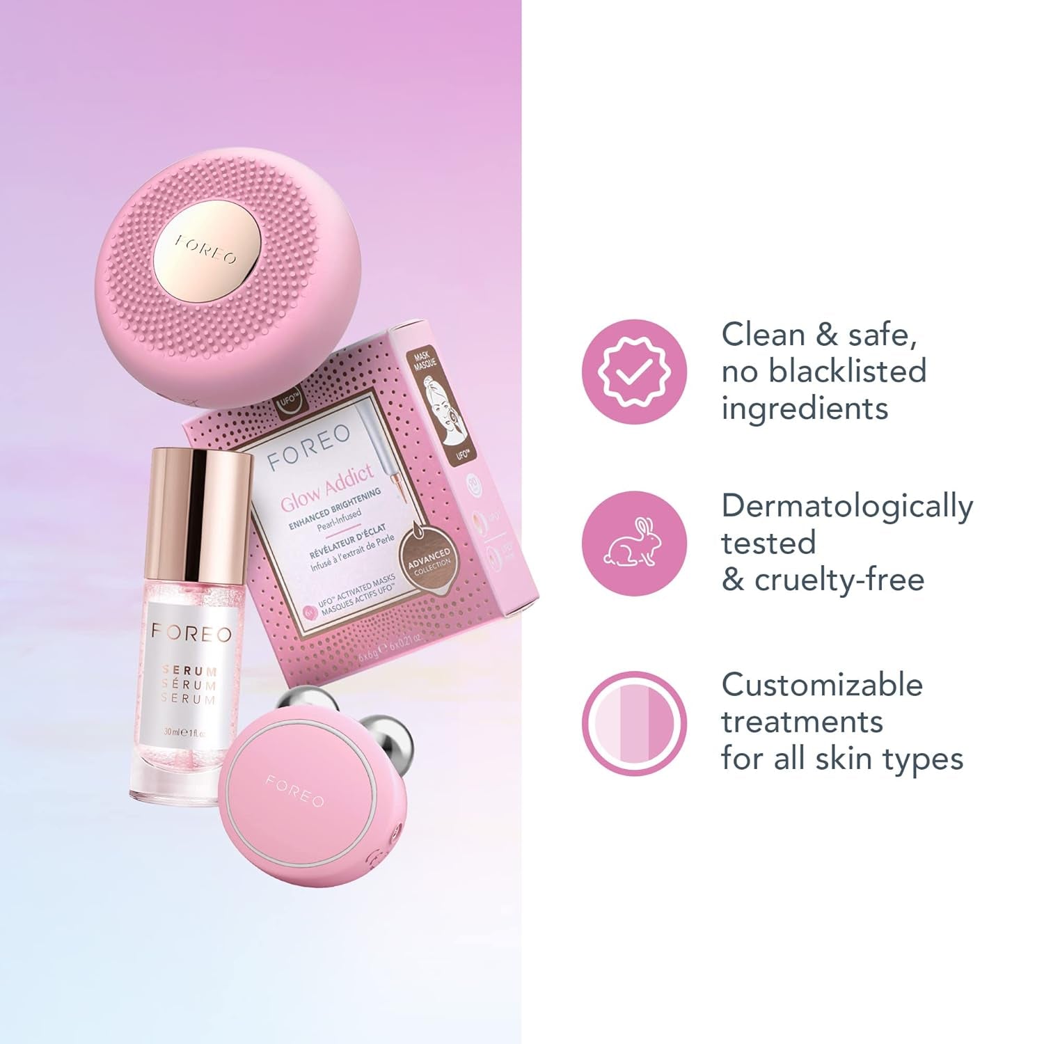 BEAR Mini Microcurrent Facial Device + UFO Mini 2 Face Mask Treatment + SERUM 1 Fl. Oz. + 6 UFO Power Activated Masks Skin Supremes Holiday Set