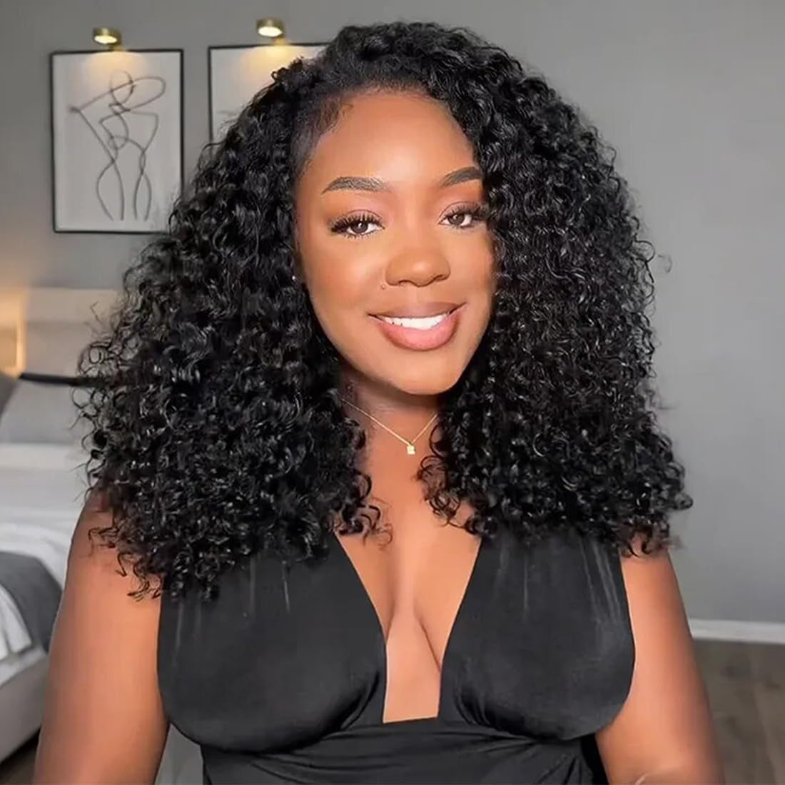 Half Wig Human Hair Glueless Wigs Upgrade 3 in 1 Half Wig with Drawstring Seamless Clip Ins Flip over Kinky Curly Human Hair No Glue No Lace for Women 180% Density 18 Inch