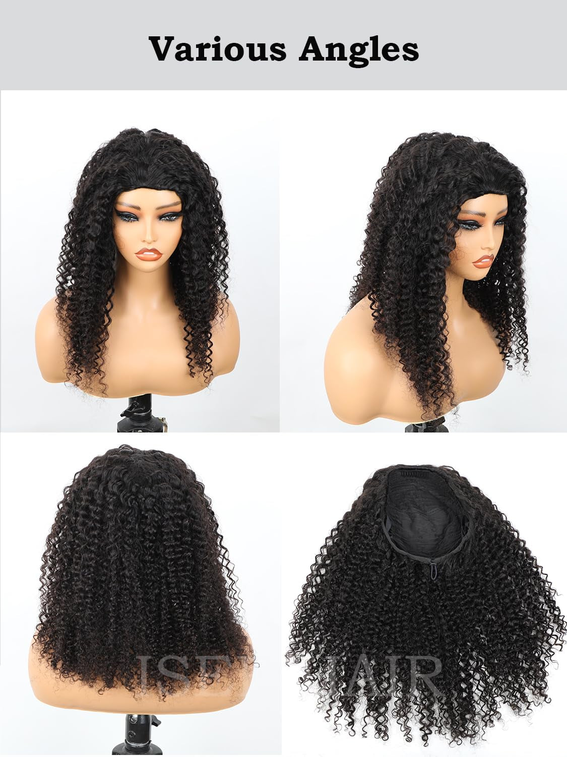 Half Wig Human Hair Glueless Wigs Upgrade 3 in 1 Half Wig with Drawstring Seamless Clip Ins Flip over Kinky Curly Human Hair No Glue No Lace for Women 180% Density 18 Inch
