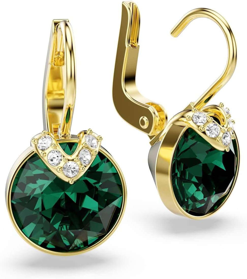 Swarovski Green Crystal Drop Earrings | Gold-Tone