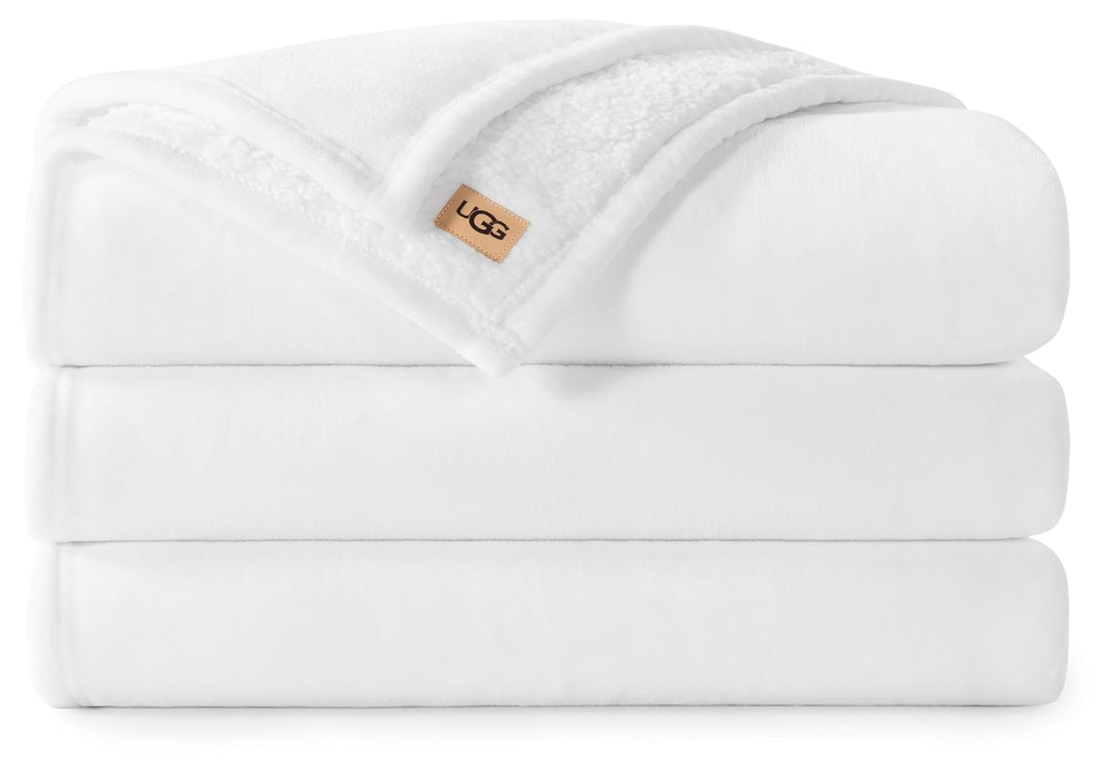UGG Nita Reversible Plush Blanket - King/Cal King White