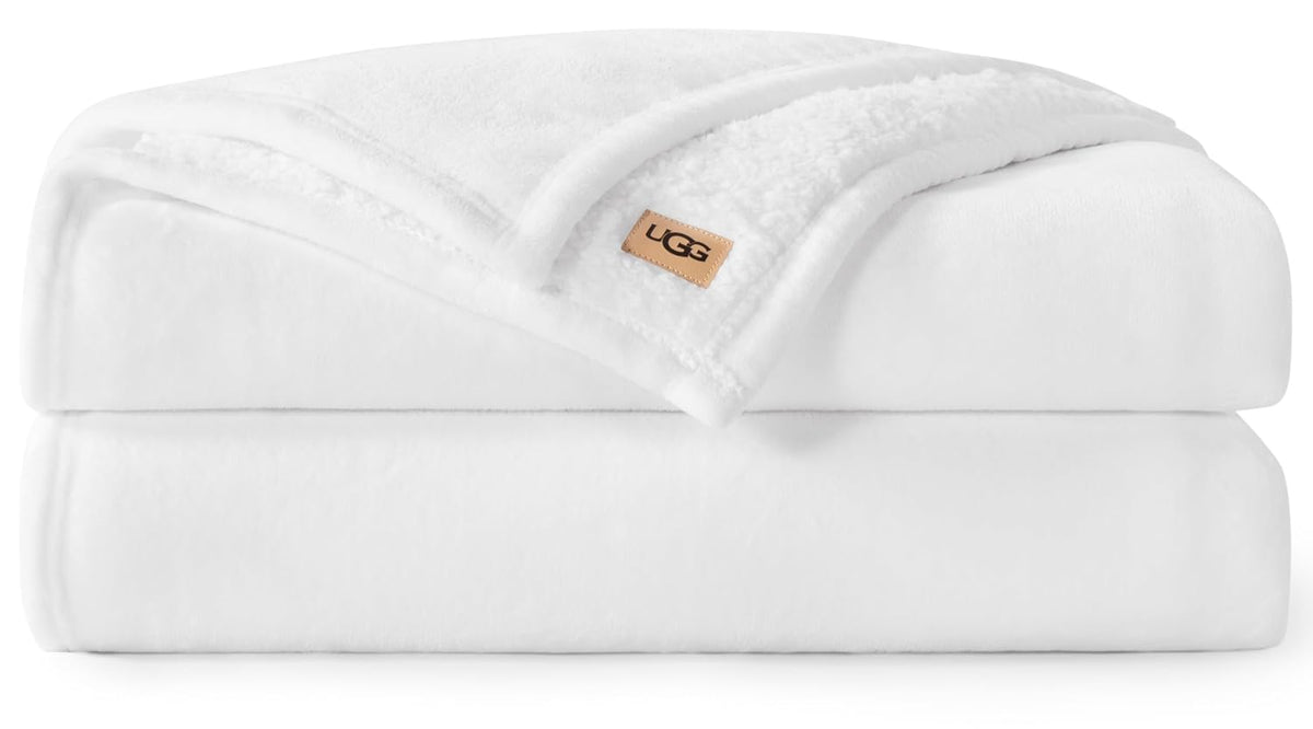 UGG Nita Reversible Plush Blanket - Full/Queen White