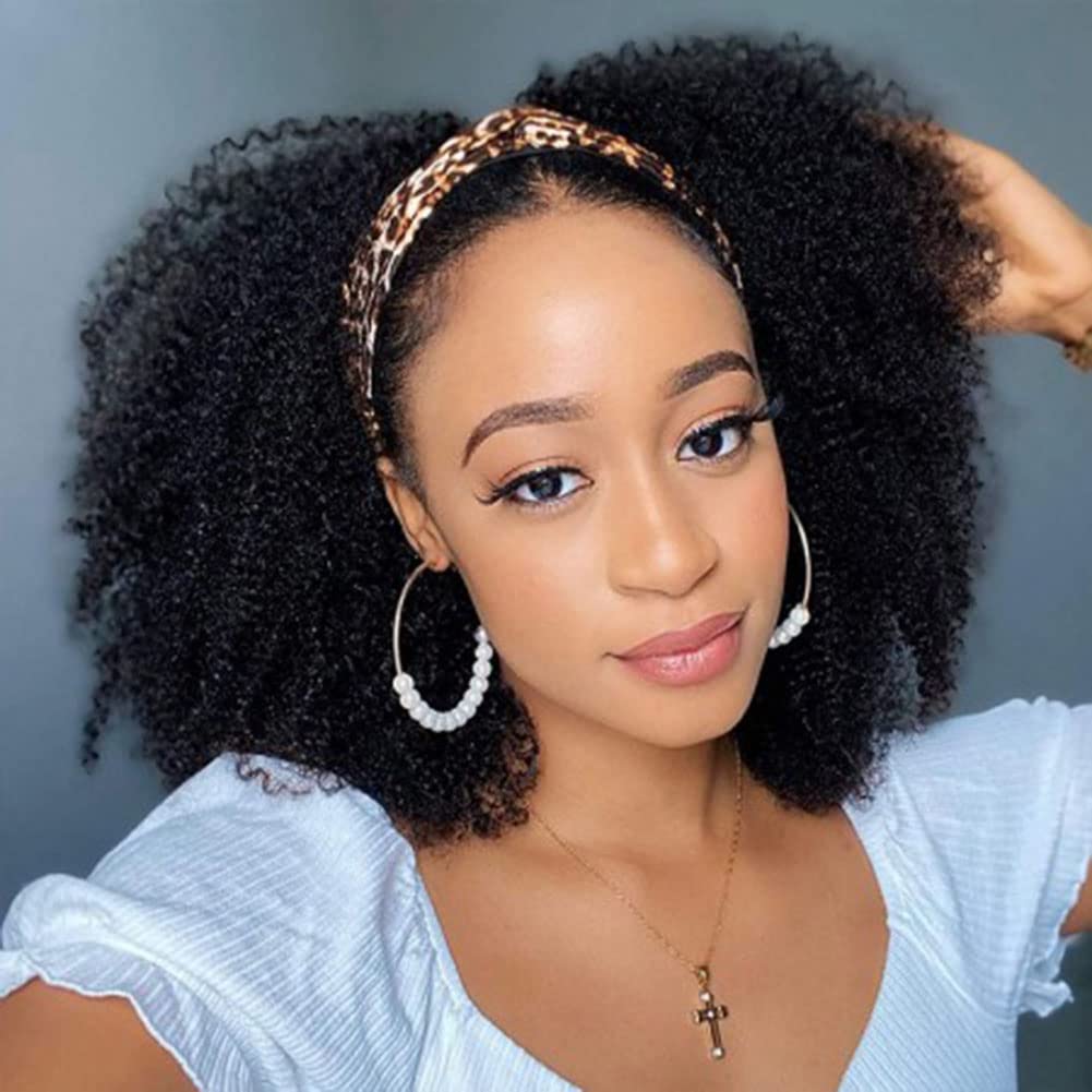 ISEE 16 Inch Afro Kinky Curly Headband Wig | 100% Brazilian Virgin Human Hair, 180% Density