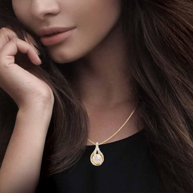 Love'S Embrace Women'S Pearl & Diamond Necklace | Pearl Pendant Jewelry | Woman'S Necklaces | Genuine Diamonds | Gifts for Her #1638-0016