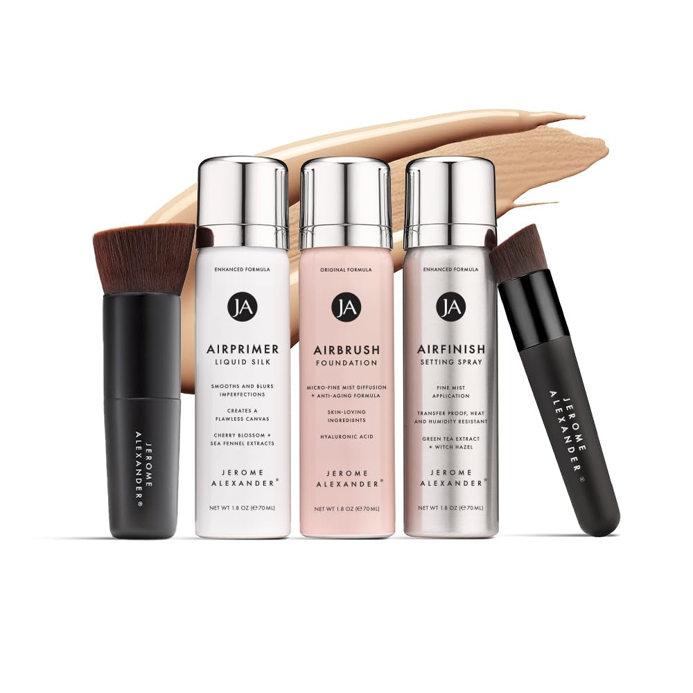 Magicminerals Airbrush Foundation Set by - Complete 5Pc Spray Makeup Set with Foundation, Primer, and Setting/Finishing Spray - for Smooth, Radiant Skin (Light)