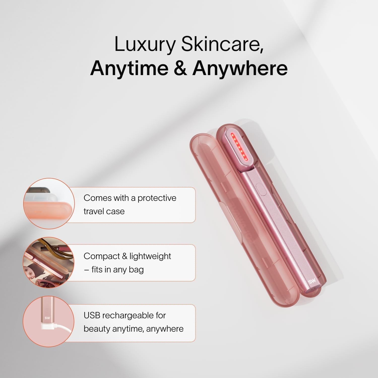 4-In-1 Red Light Therapy Wand + Activating Serum | LED Skincare Device for Face & Neck | Facial Tool with Galvanic Current, Massage & Therapeutic Warmth | Reduces Appearance of Fine Lines