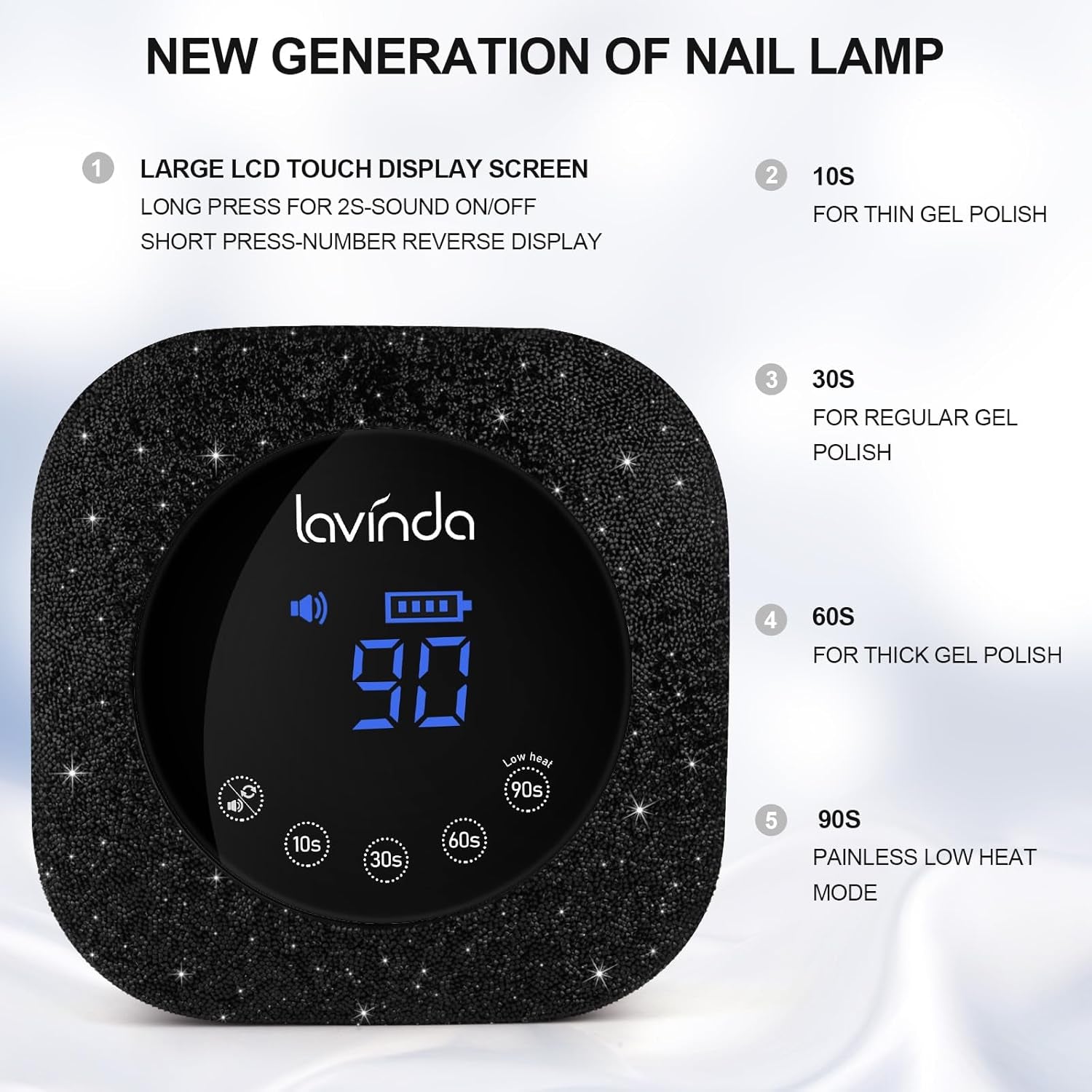 54W UV Nail Lamp, UV Light for Gel Nails, Cordless Rechargeable UV LED Nail Lamp Nail Light with 4 Timer and LCD Display, Professional Fast Curing Lamp Nail Dryer with Black Rhinestone