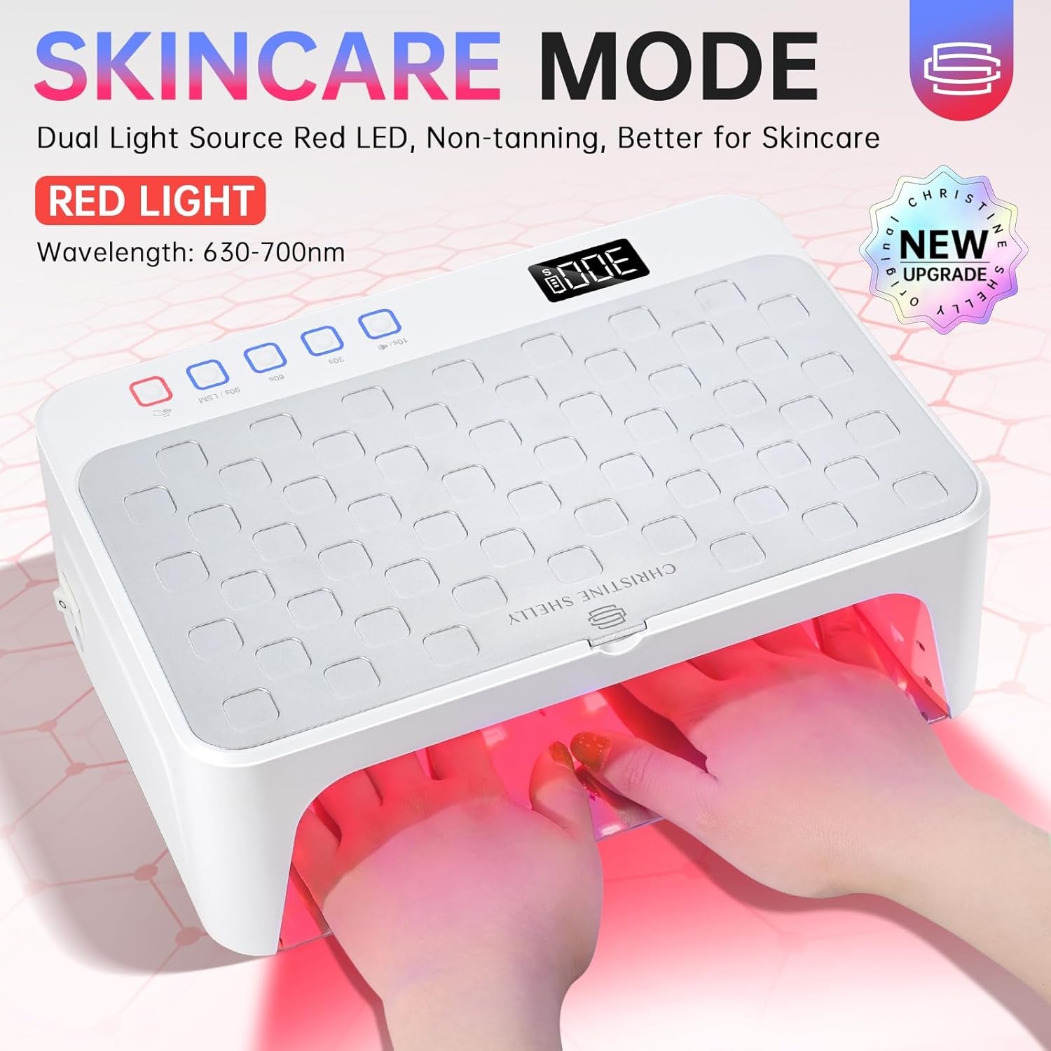 UV LED Nail Lamp, Rechargeable UV Light for Gel Nails, Luxury Nail Dryer, Curing Lamp for Gel Polish Dryer, Two Hand with Special Red Light Skincare, 4+2 Timer