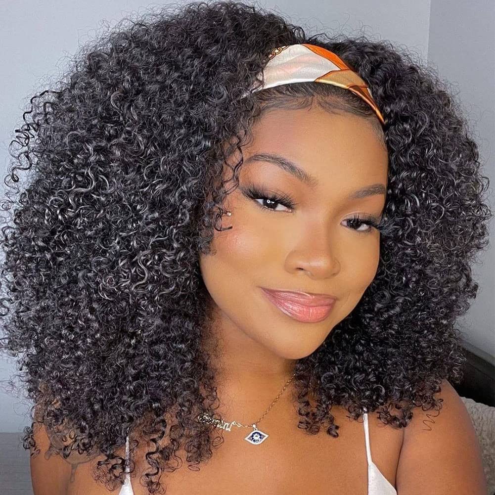 ISEE 16 Inch Afro Kinky Curly Headband Wig | 100% Brazilian Virgin Human Hair, 180% Density