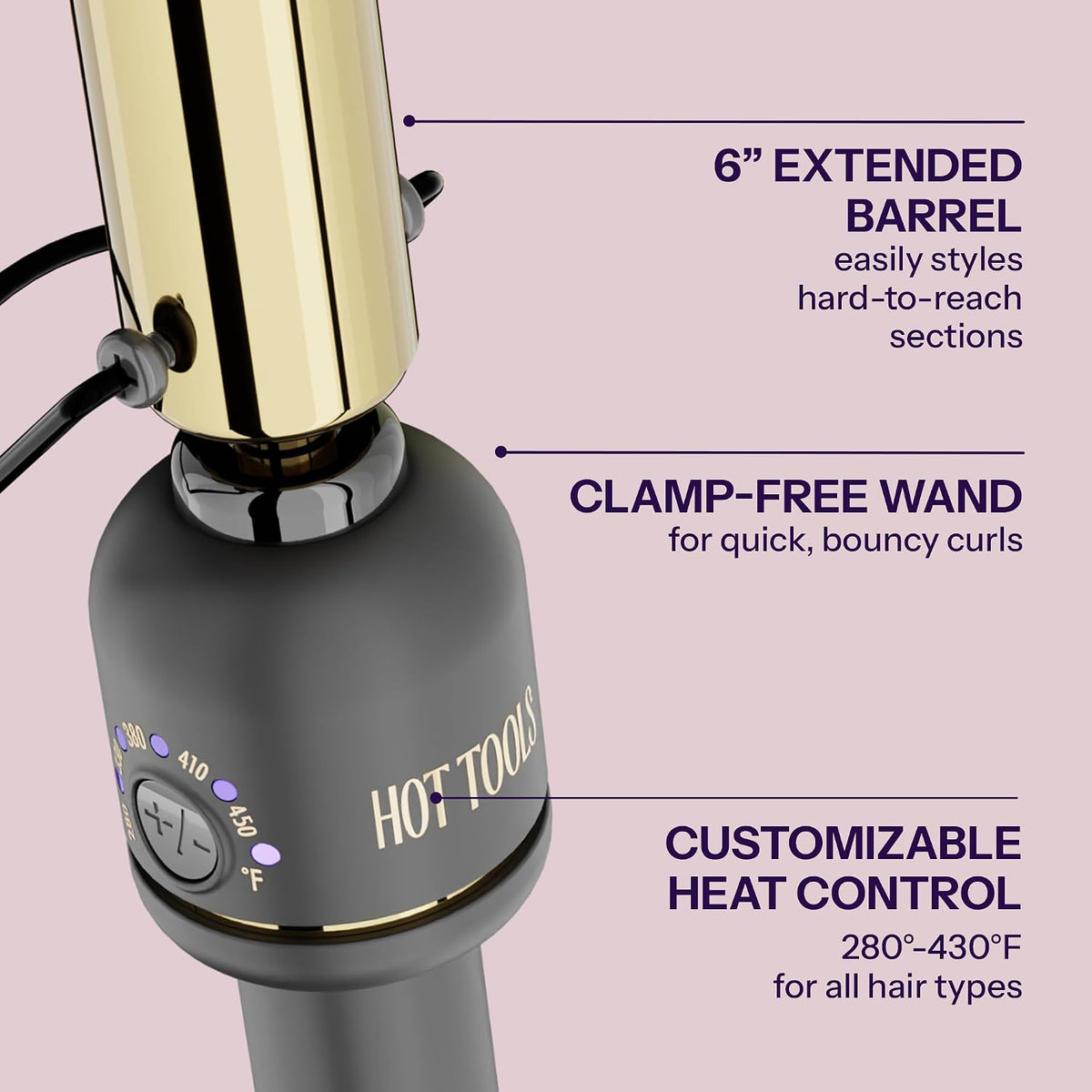 Hot Tools Pro Artist 24K Gold Extended Barrel Curling Wand | 1"