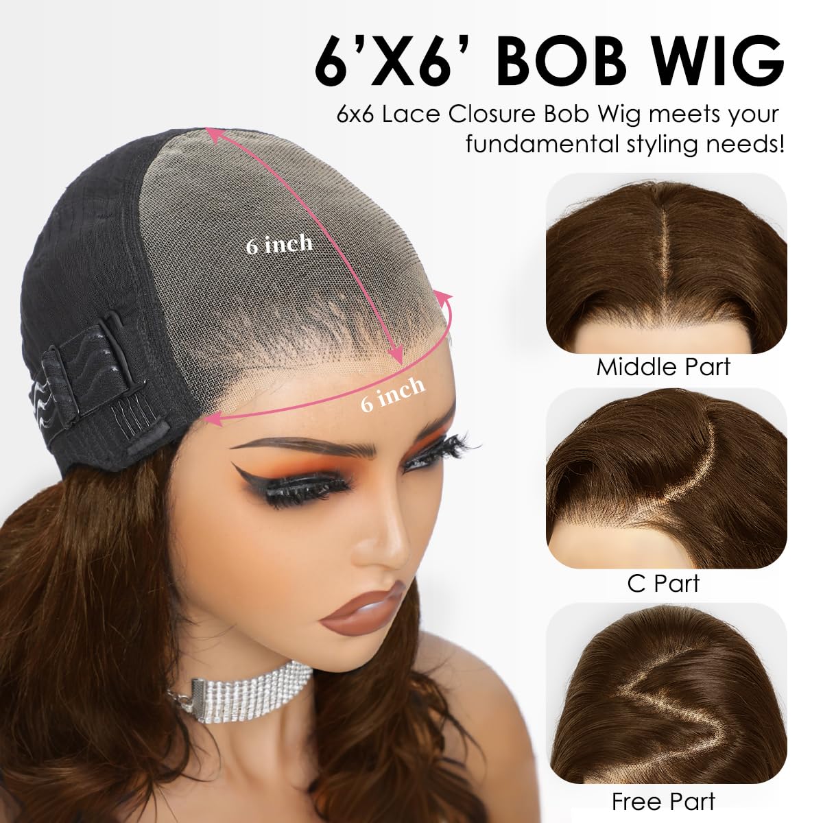 Beluck 14" Face-Framing Brown Bob Wig | 6x6 HD Lace, 250% Density