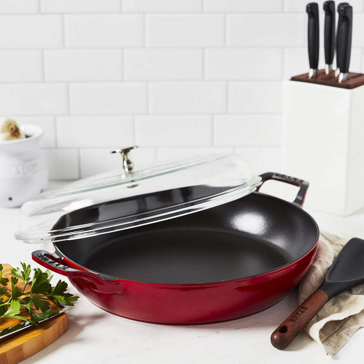 Staub Cast Iron Braiser with Glass Lid | 3.5 qt, Cherry