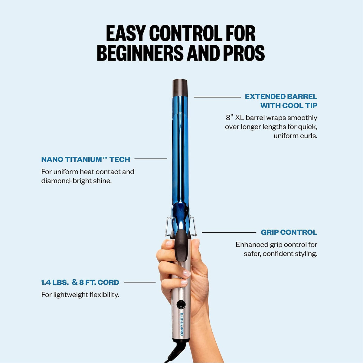 BaBylissPRO Nano Titanium Extended Barrel Curling Iron | 1"