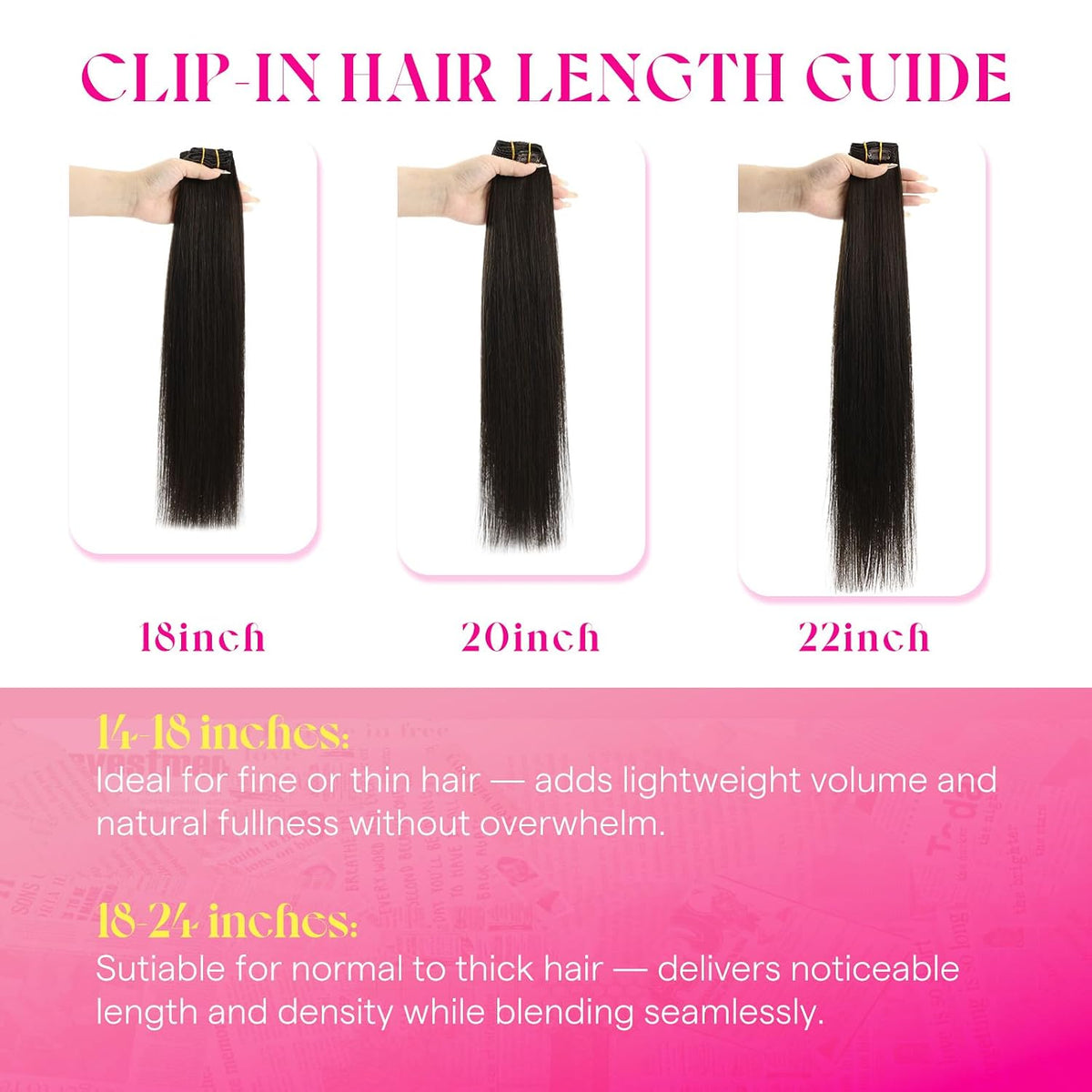 Ve Sunny Clip-In Hair Extensions | Remy Human Hair, Jet Black #1, 18 Inch 135g