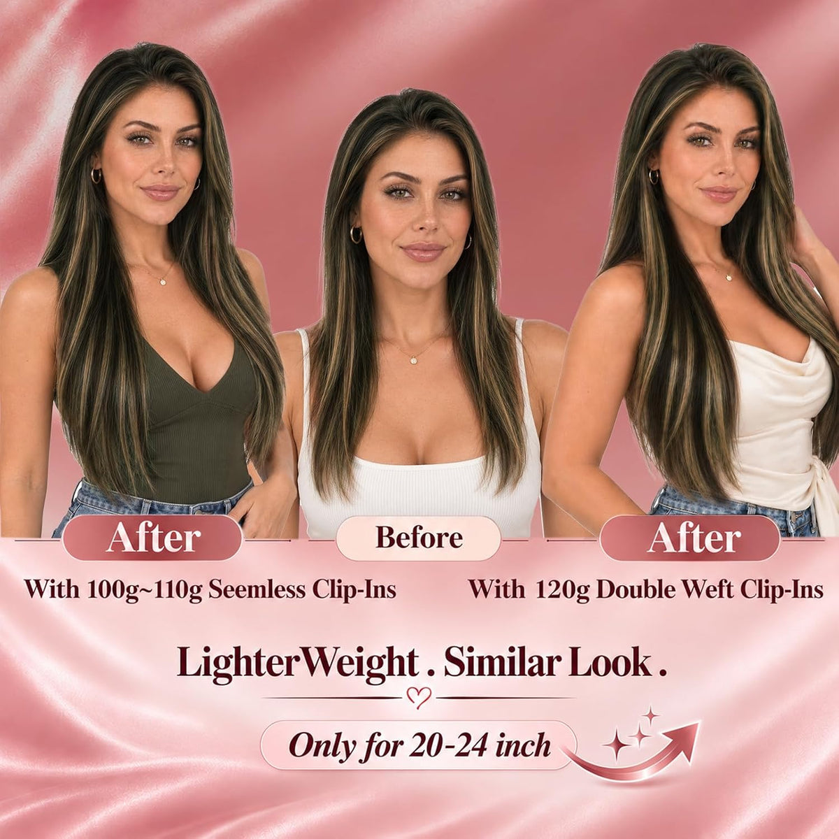 Ve Sunny Seamless Clip-In Hair Extensions | Remy Human Hair, #2/2/6 Brown Balayage, 20 Inch 100g 4-Piece Set