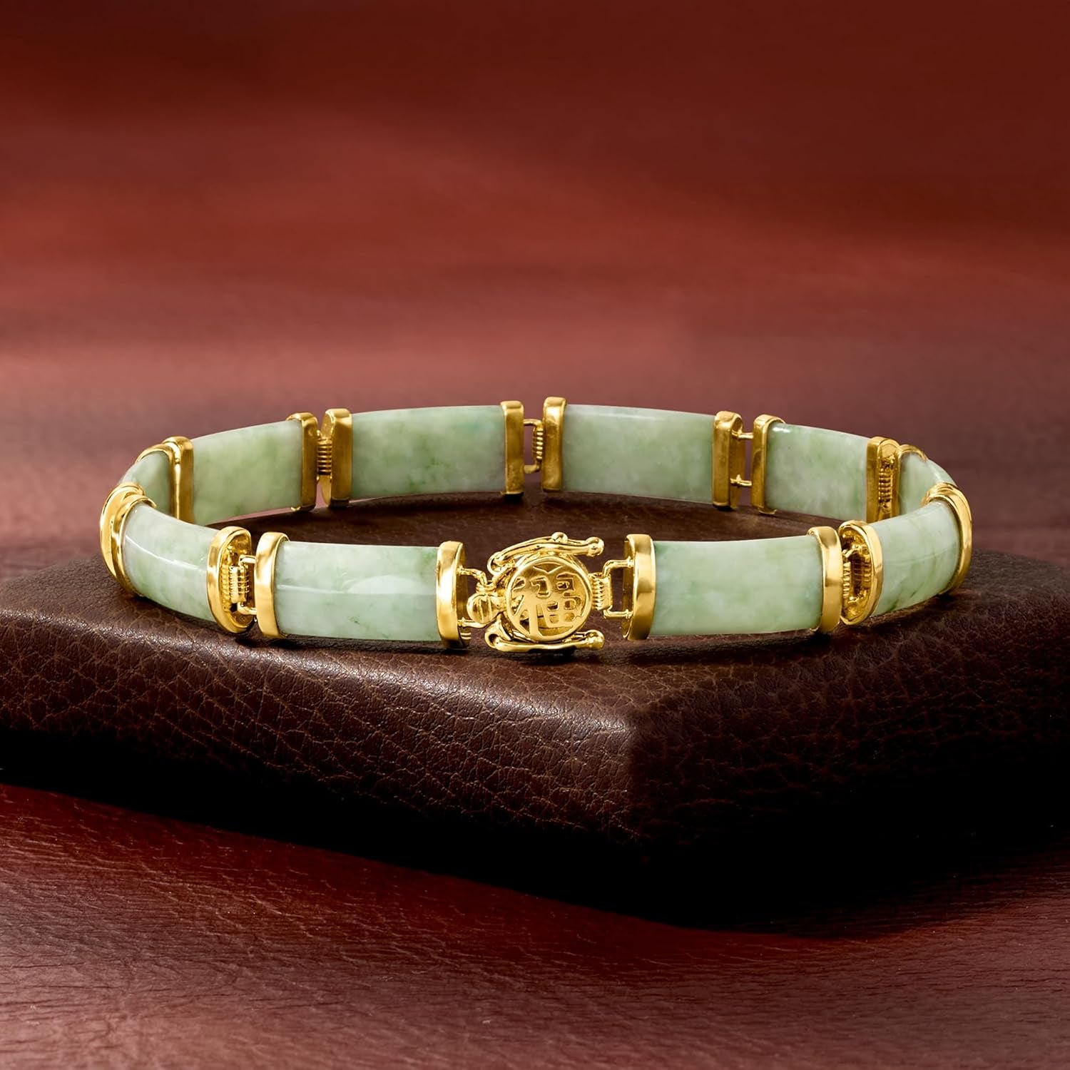 Jade Good Fortune Bracelet in 18Kt Gold over Sterling