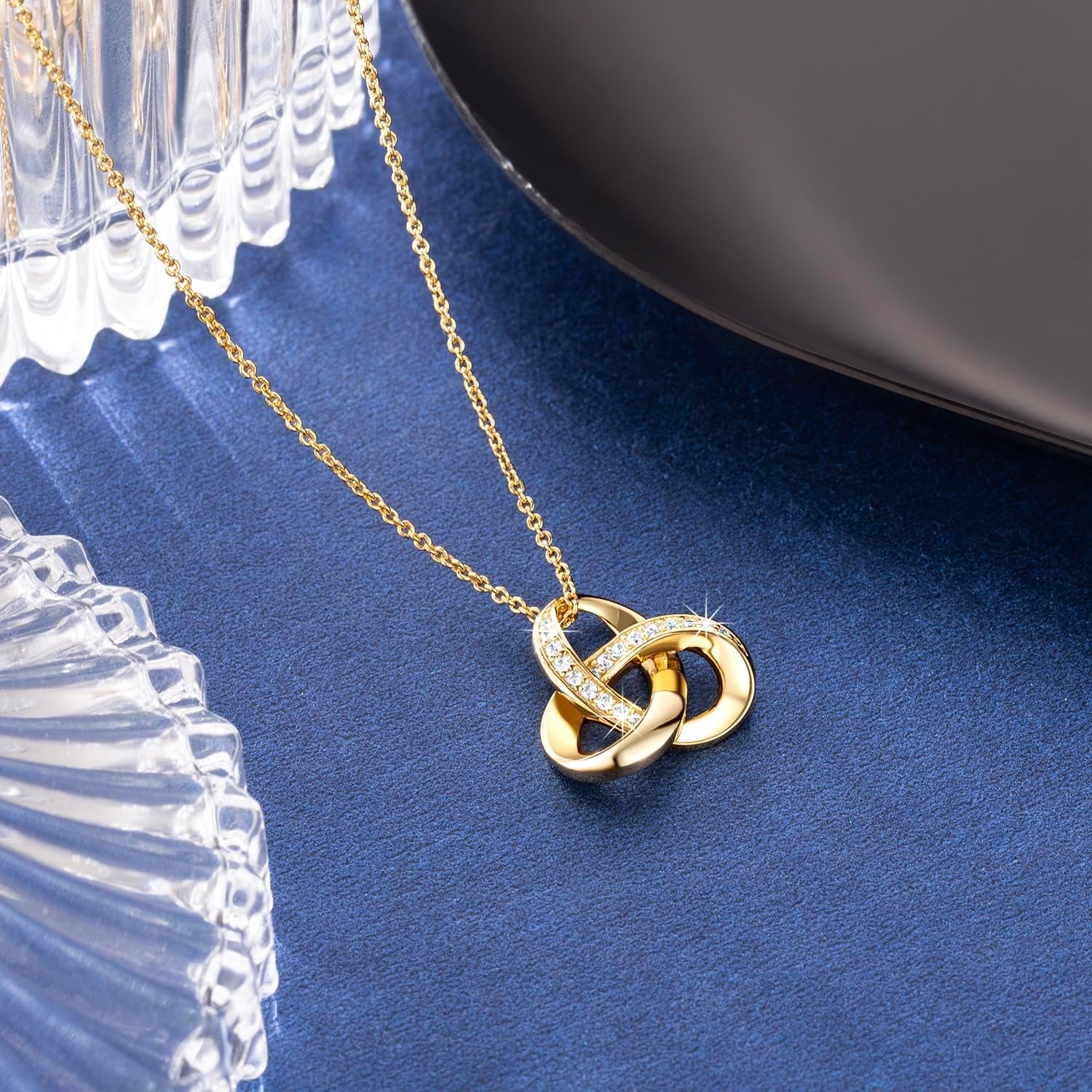 14K Gold Necklaces for Women Trendy Love Knot Infinity Interlocking Knot Necklaces Pendant Necklace for Women Diamond Necklace Adjustable in Length 18In