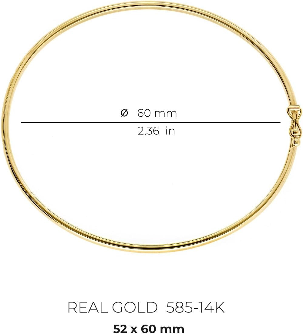 Lucchetta - Small Gold Bangle 7" Bracelet 14Kt Real Yellow Gold - Womens 14K Bangles, Authentic Italian Jewelry from Italy
