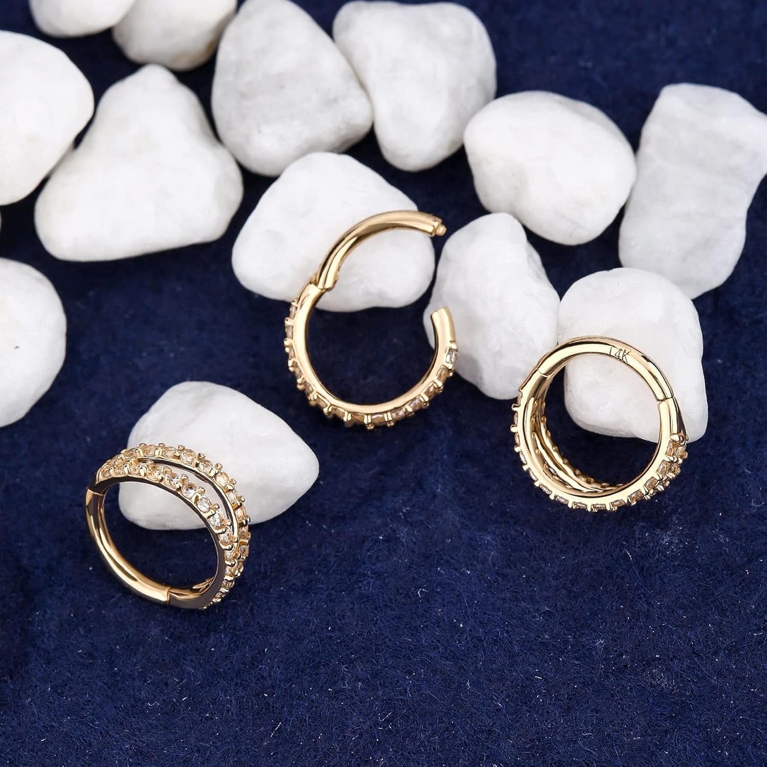 20G Nose Rings Hoops, 14K Solid Gold Double Hoop Nose Piercing Jewelry, Hinged Segement Clicker Cartilage Helix Tragus Hoop Earring for Women and Men 6/7/8MM