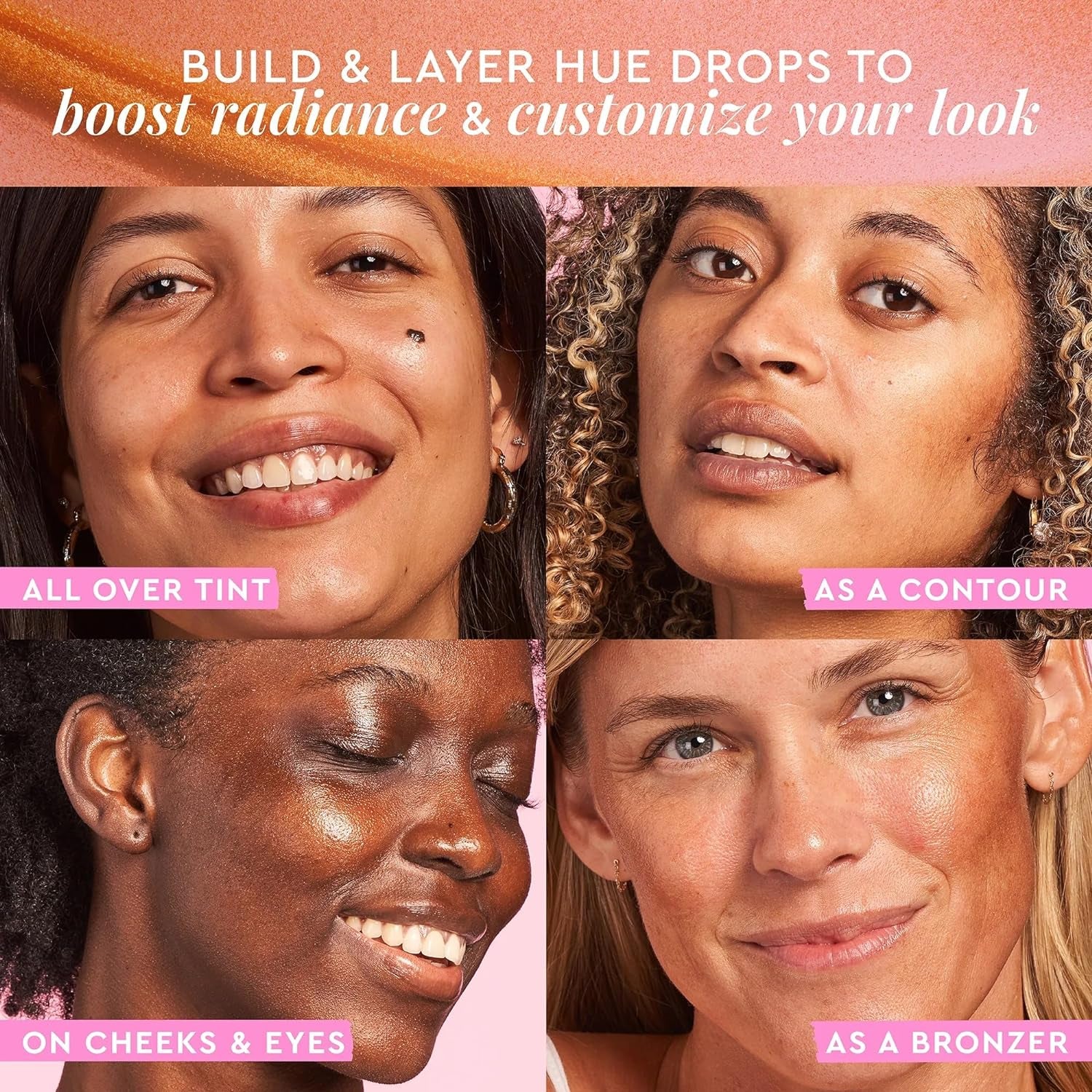 Hue Drops Face Serum - Glow Bronzing Drops + Tinted Serum to Brighten & Hydrate - Skincare Makeup Primer & Highlighter to Blur Pores for a Glowy, Even Skin Tone - Sunglow (30Ml)