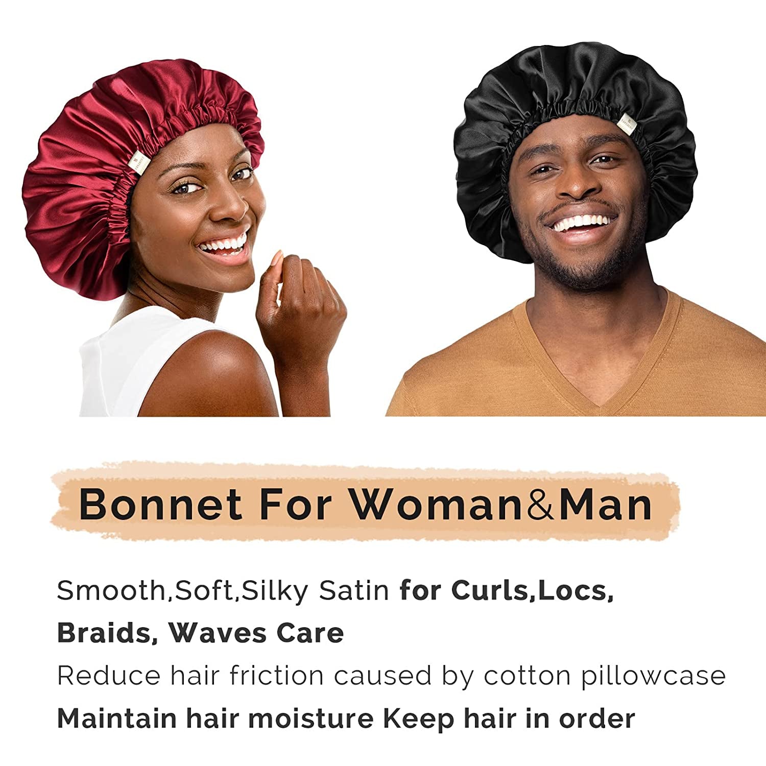 Silk Bonnet for Sleeping Satin Bonnet Hair Bonnets for Black Women and Men Double Layer Ajustable Bonnet for Curly Braids Hair
